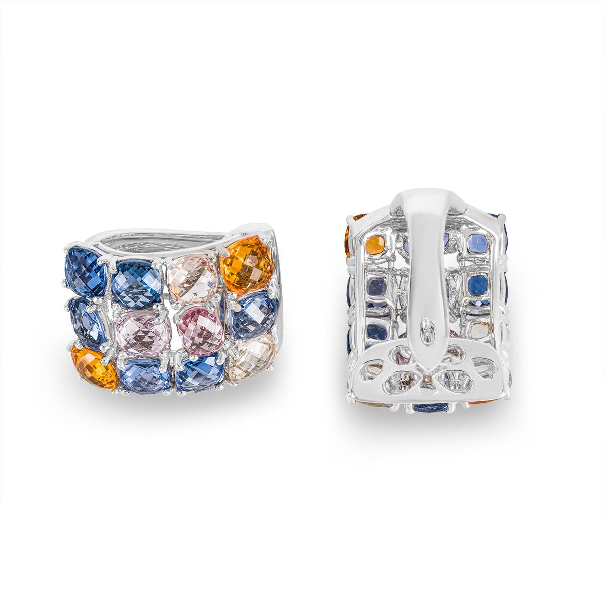 Round Cut Multi-Colored Sapphire Earrings 17.51 Carat For Sale