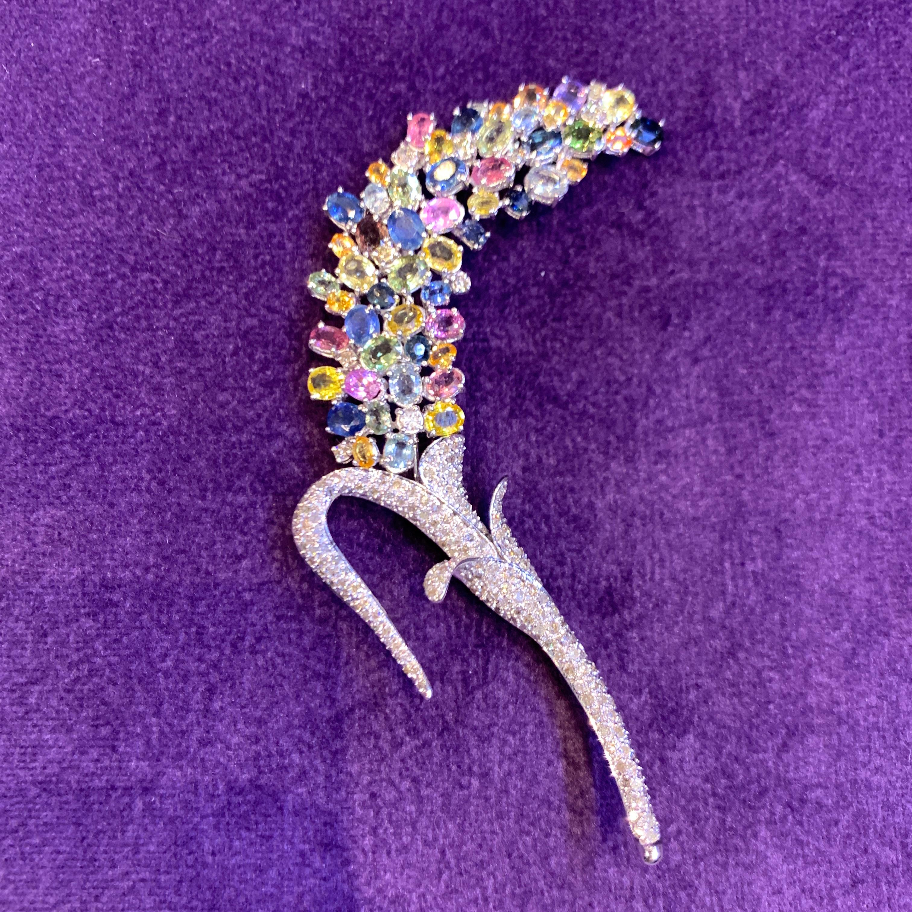 Multi Colored Sapphire Flower Brooch In Excellent Condition For Sale In New York, NY