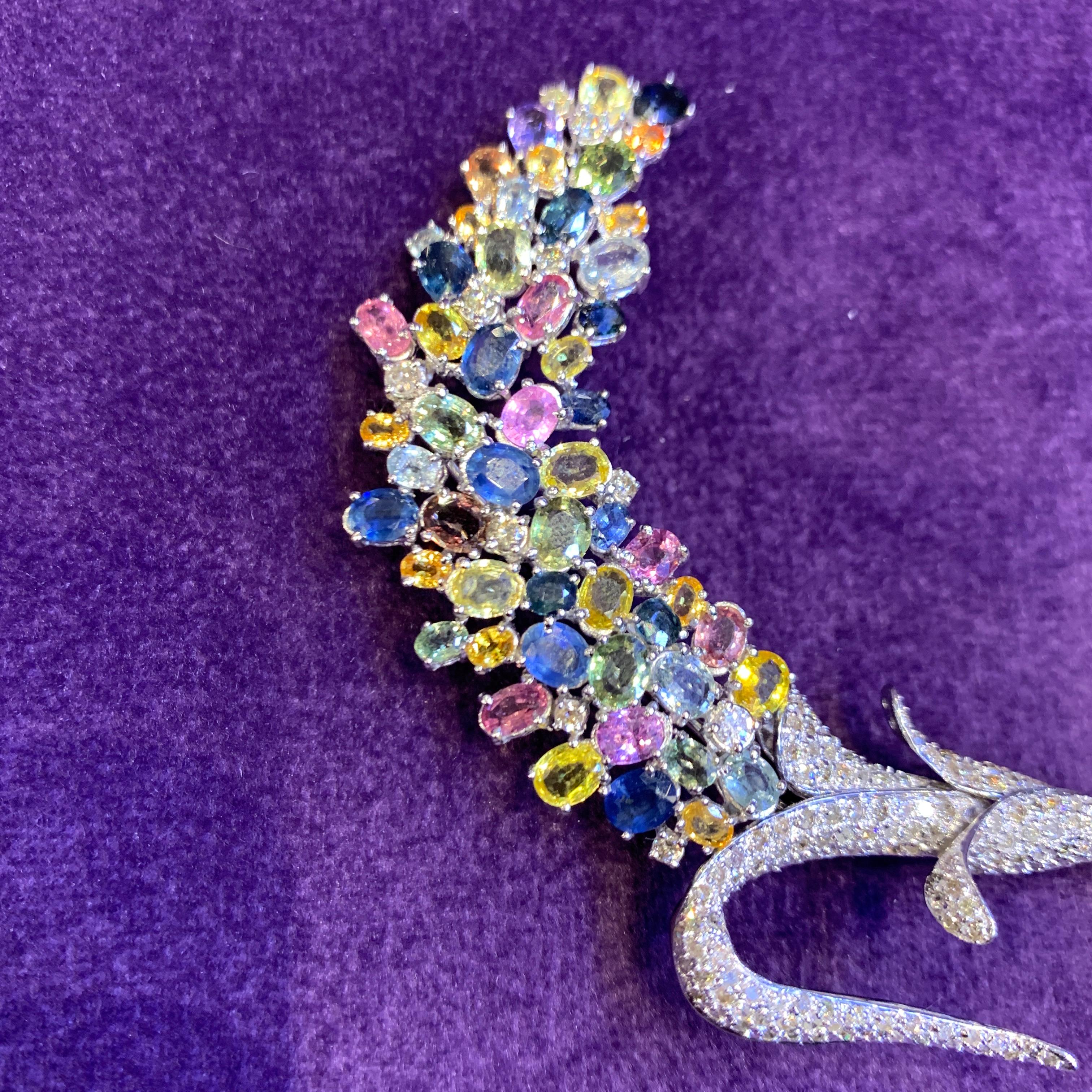 Women's Multi Colored Sapphire Flower Brooch For Sale