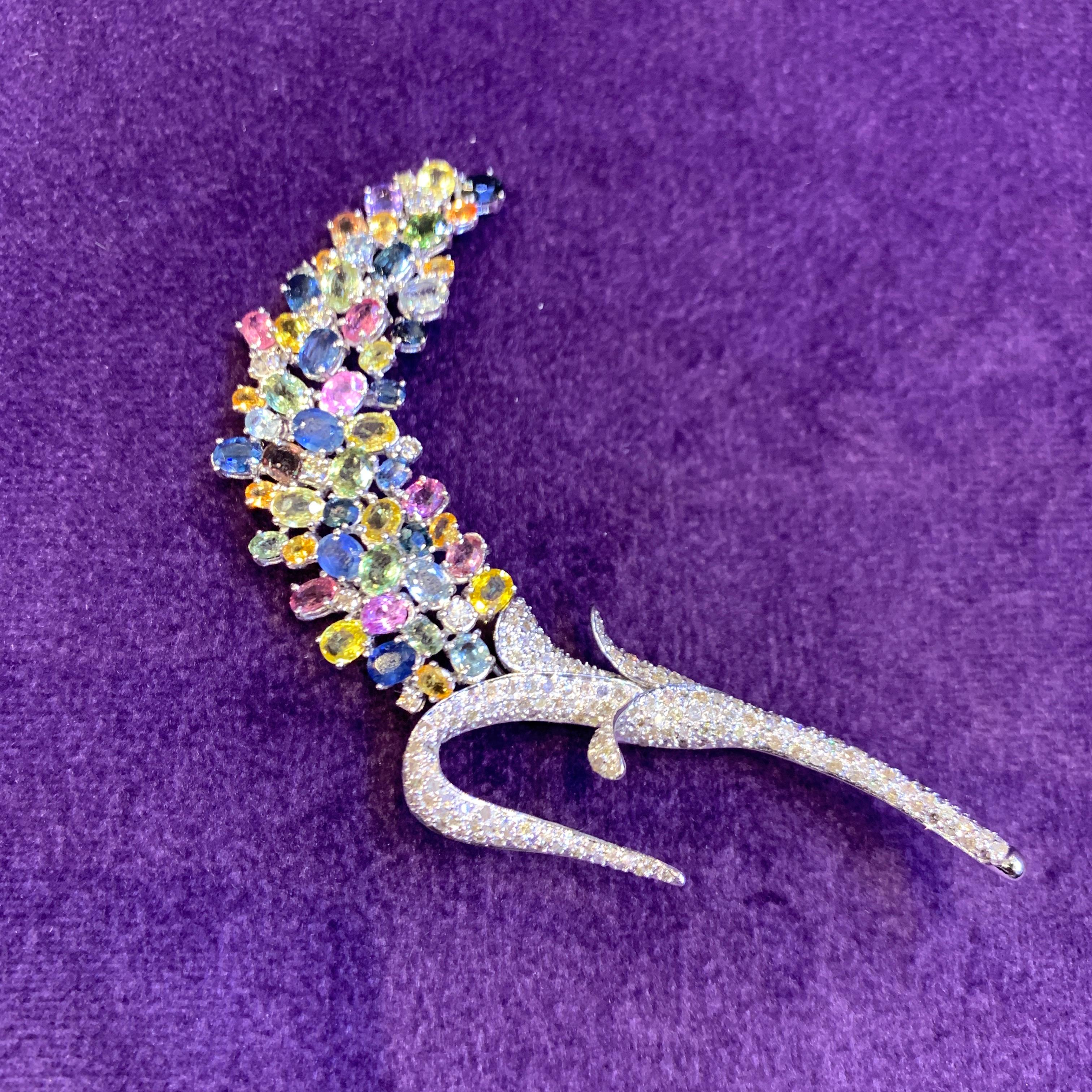 Multi Colored Sapphire Flower Brooch For Sale 3