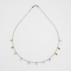 Multi Colored Sapphire Fringe Necklace Choker Length Estate Fine Jewelry