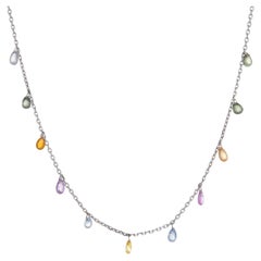 Multi Colored Sapphire Fringe Necklace Choker Length Estate Fine Jewelry