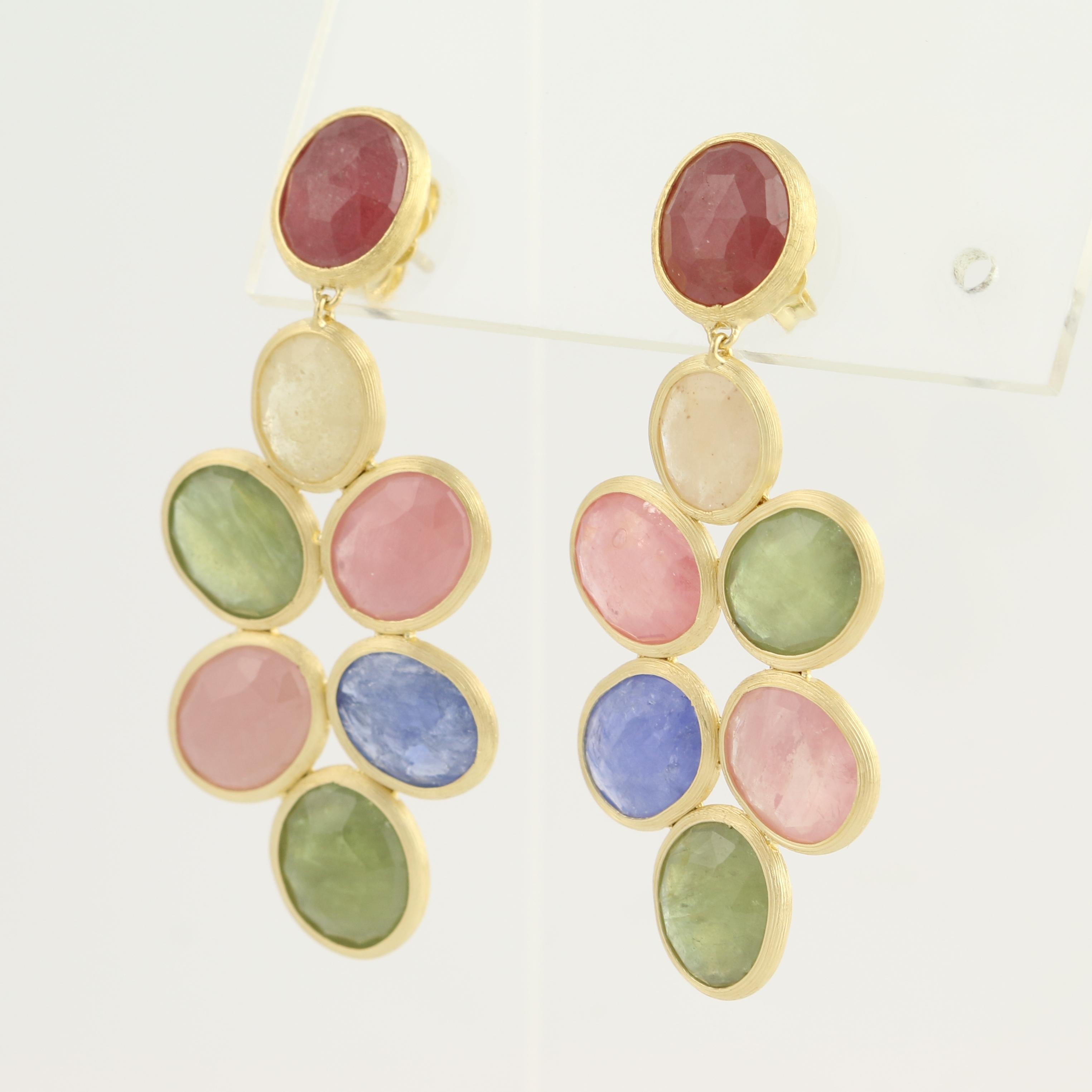 These designer earrings would make a fabulous gift for someone celebrating a birthday, anniversary, or milestone life event! Part of Marco Bicego’s Siviglia Collection, these earrings feature multicolored natural sapphires in clusters of high purity