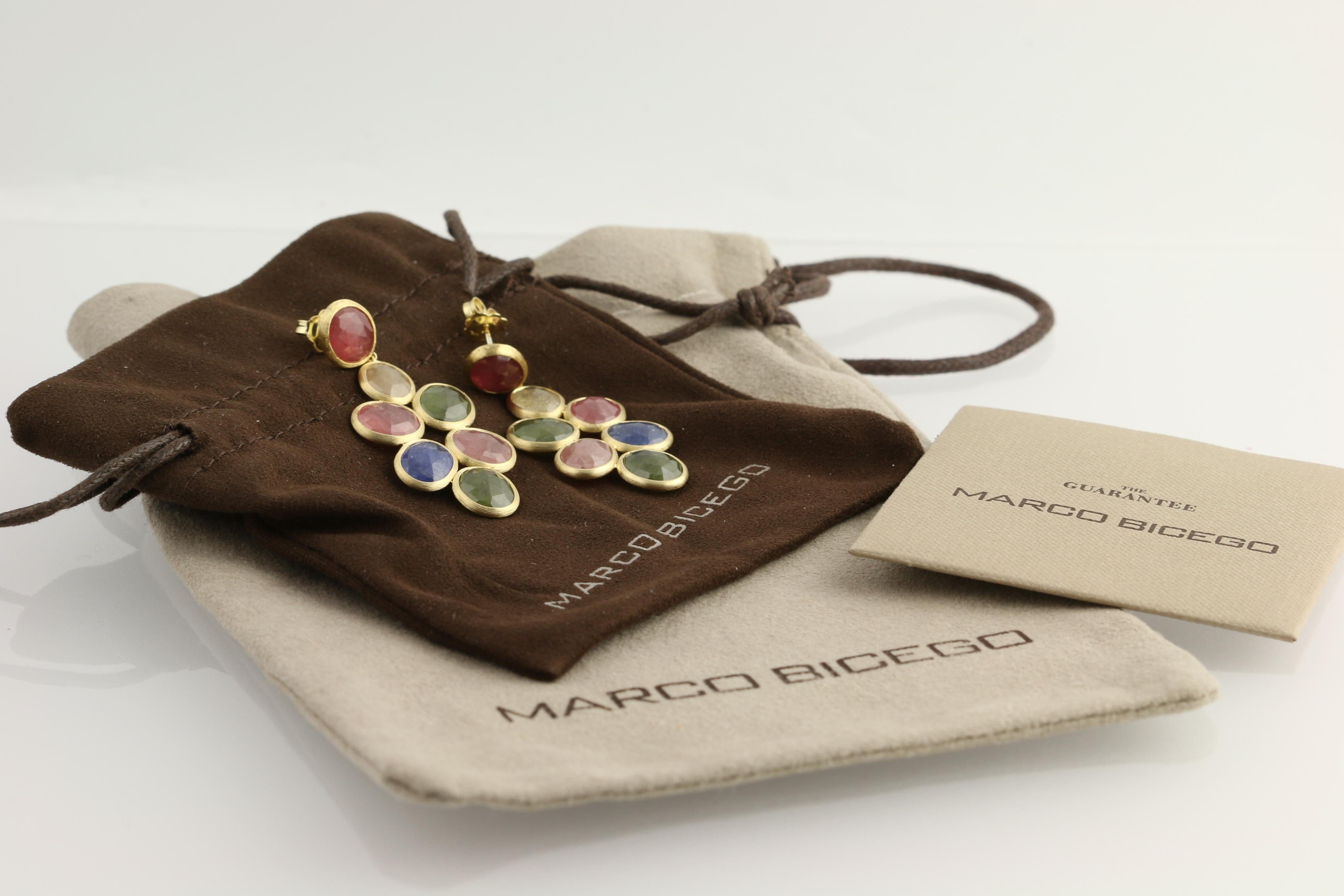 Multicolored Sapphire Marco Bicego Siviglia Earrings, 18k Gold Pierced Dangles 3