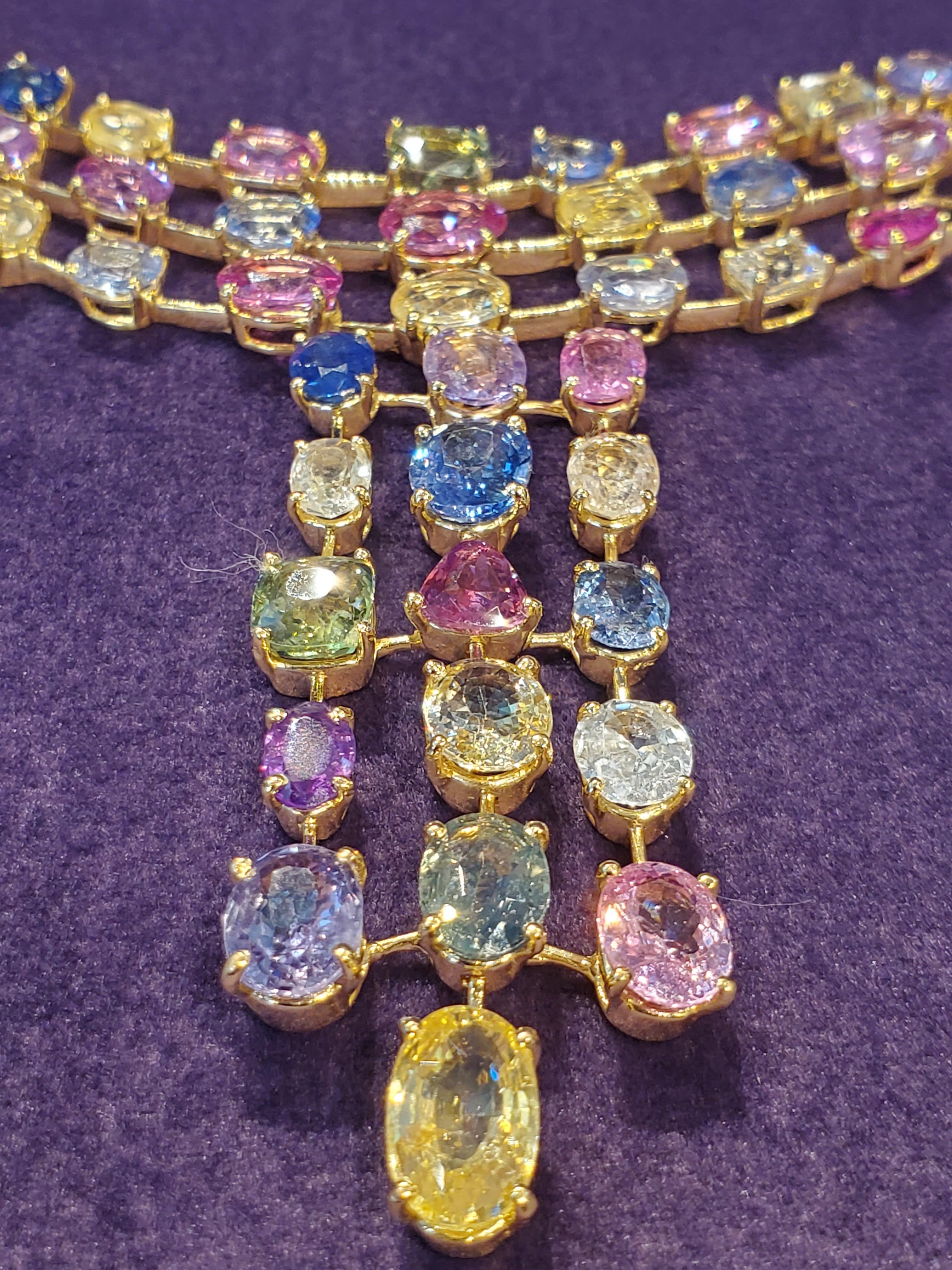 Mixed Cut Multi-Colored Sapphire Necklace For Sale