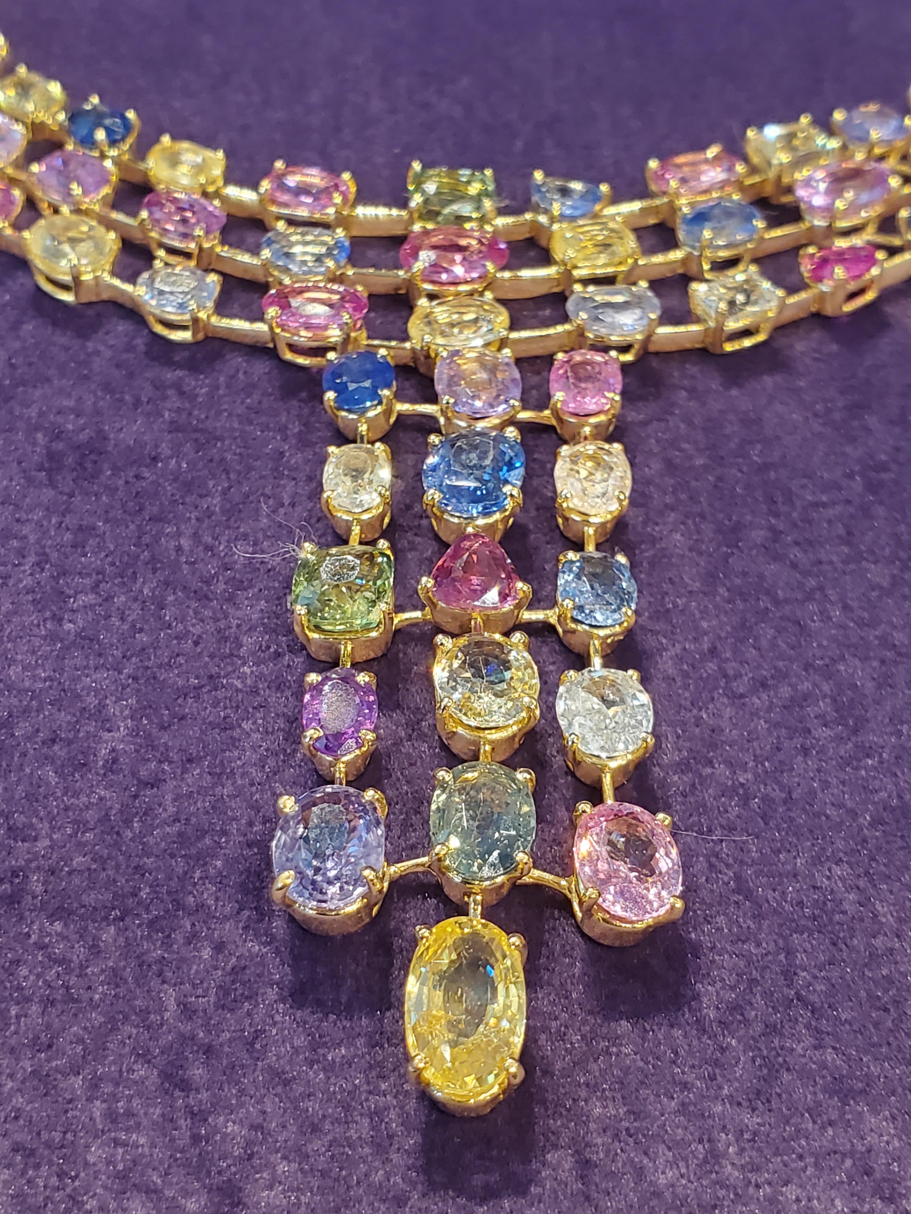 Multi-Colored Sapphire Necklace In Excellent Condition For Sale In New York, NY