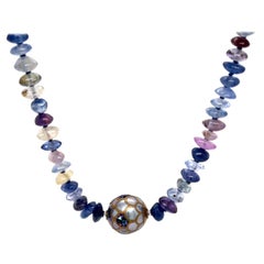 Multi-Colored Sapphire Necklace with a Mermaid Maki-e Pearl Clasp