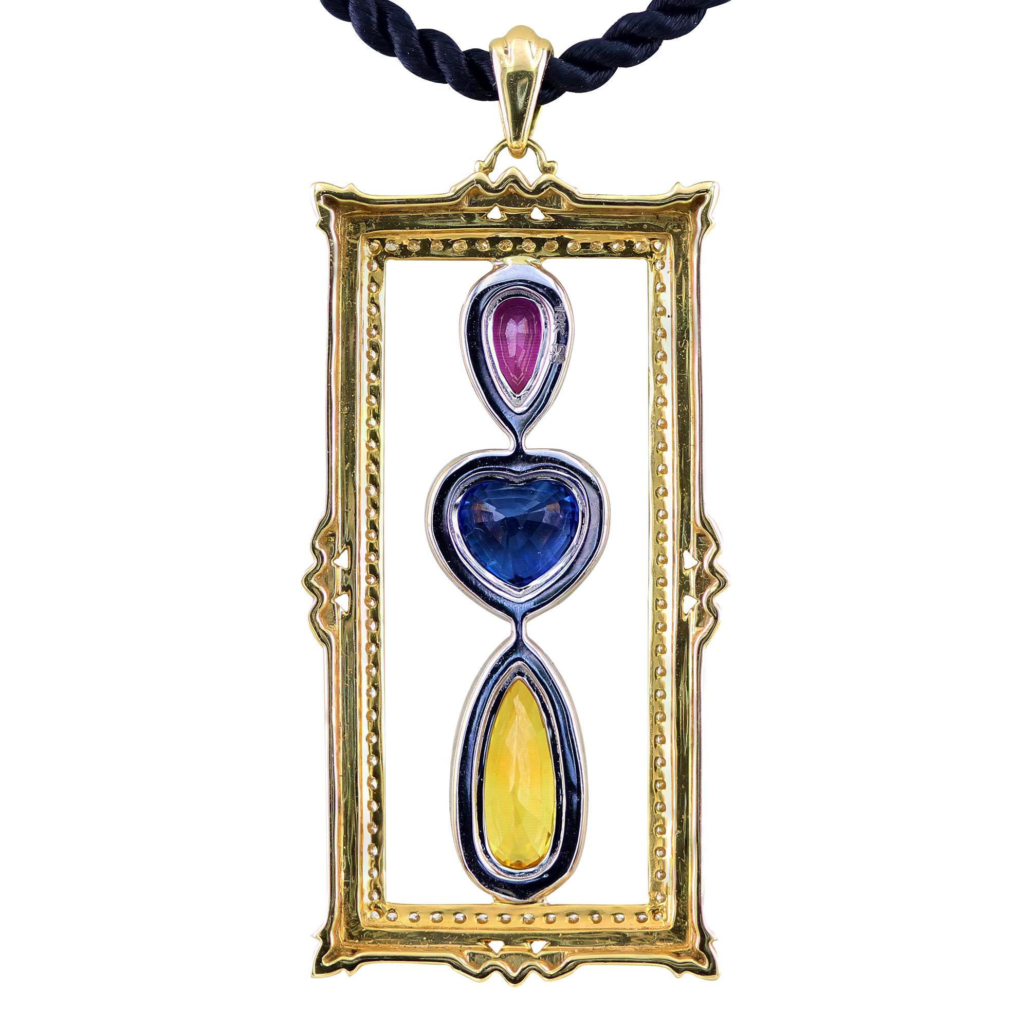 Modern Multicolored Sapphire Pendant Set in 18K For Sale