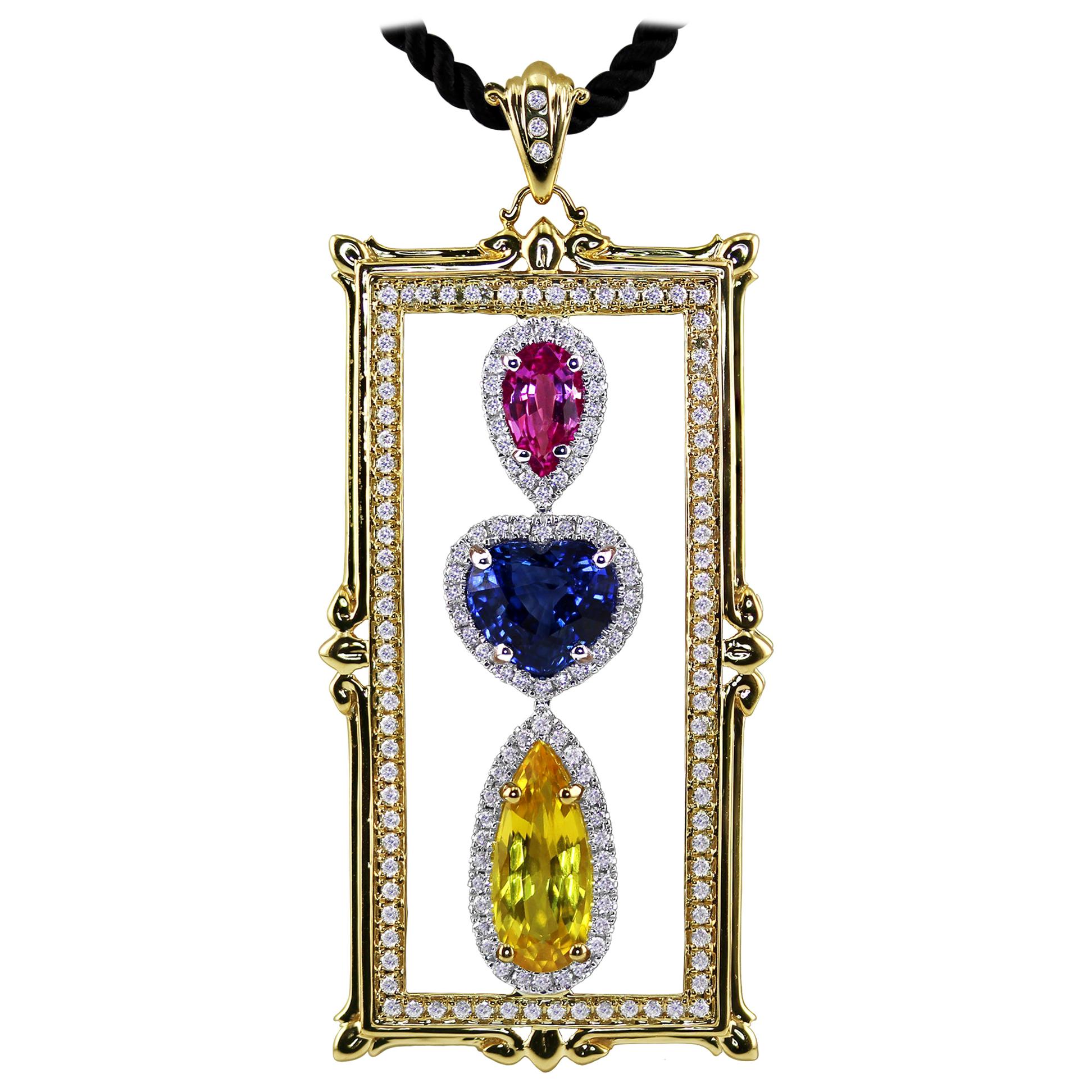 Multicolored Sapphire Pendant Set in 18K For Sale