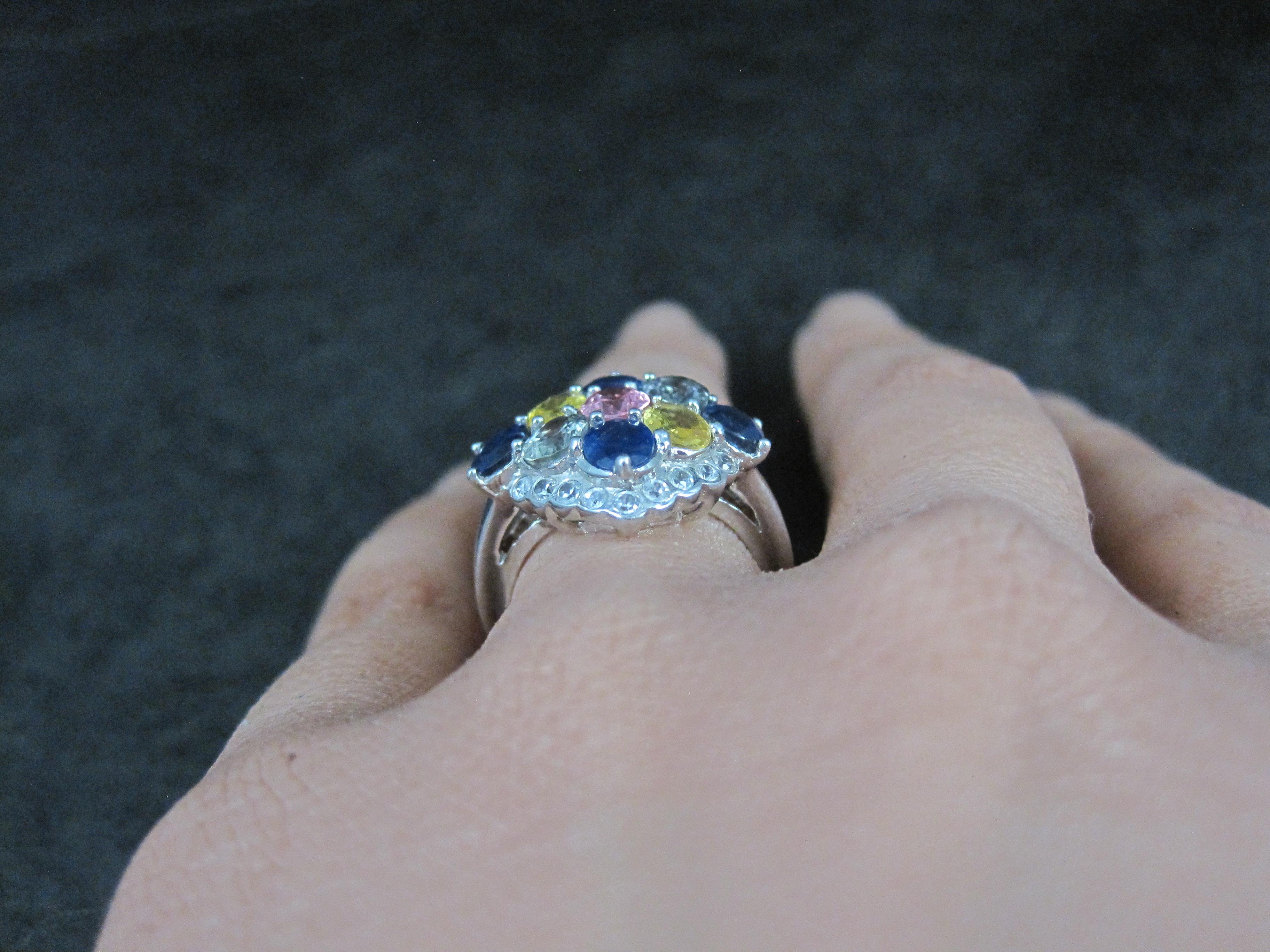 Anello con zaffiro multicolore in argento sterling misura 5 in vendita 5
