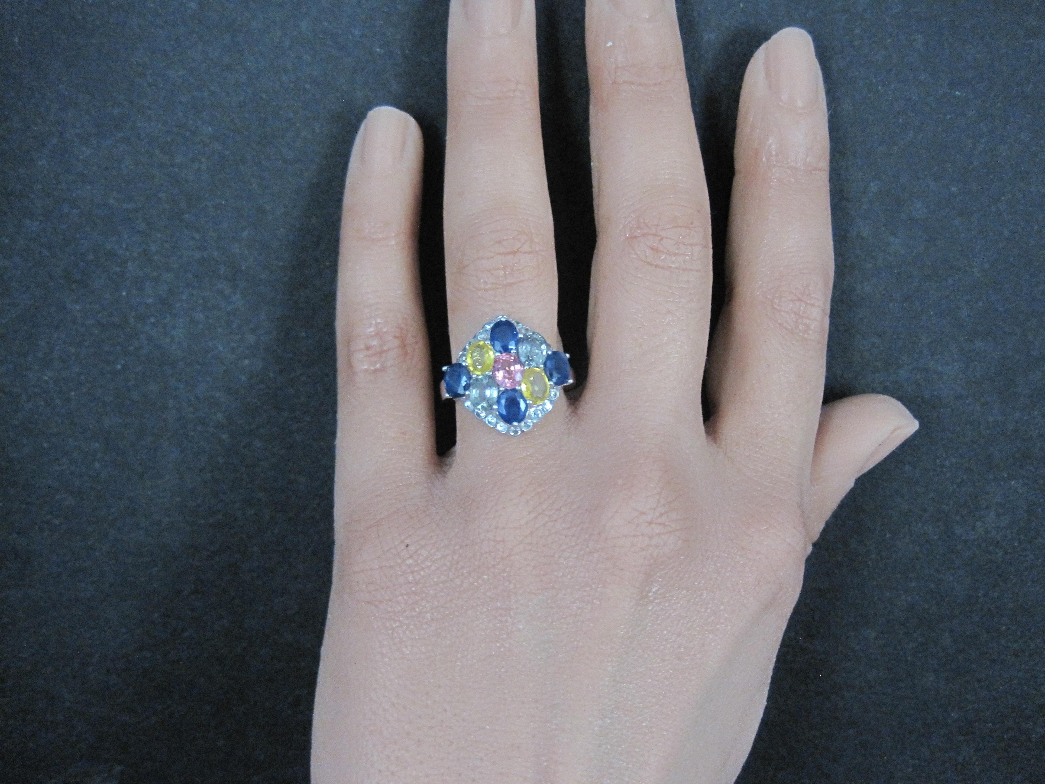 Anello con zaffiro multicolore in argento sterling misura 5 in vendita 6
