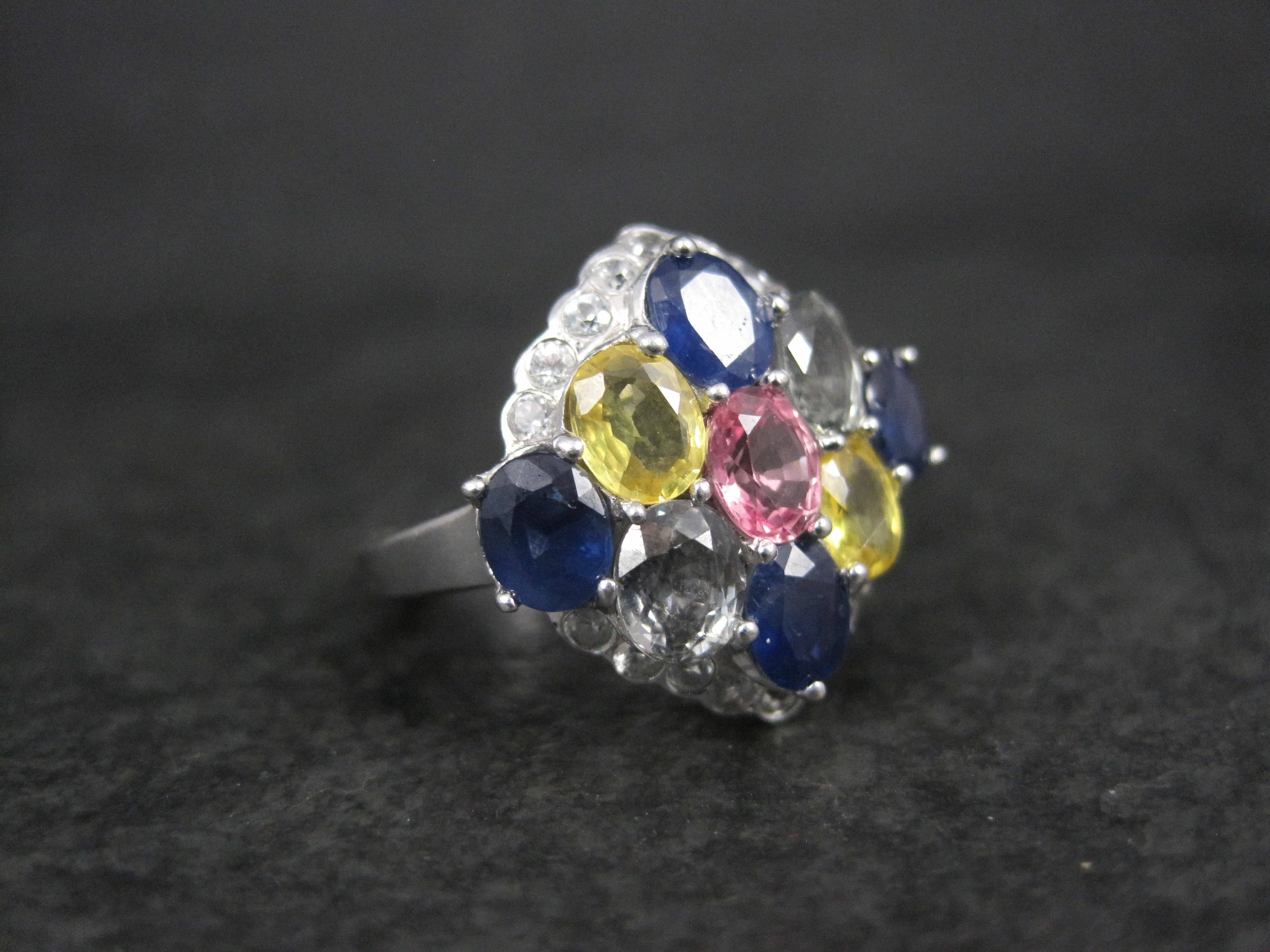 Art Déco Anello con zaffiro multicolore in argento sterling misura 5 in vendita