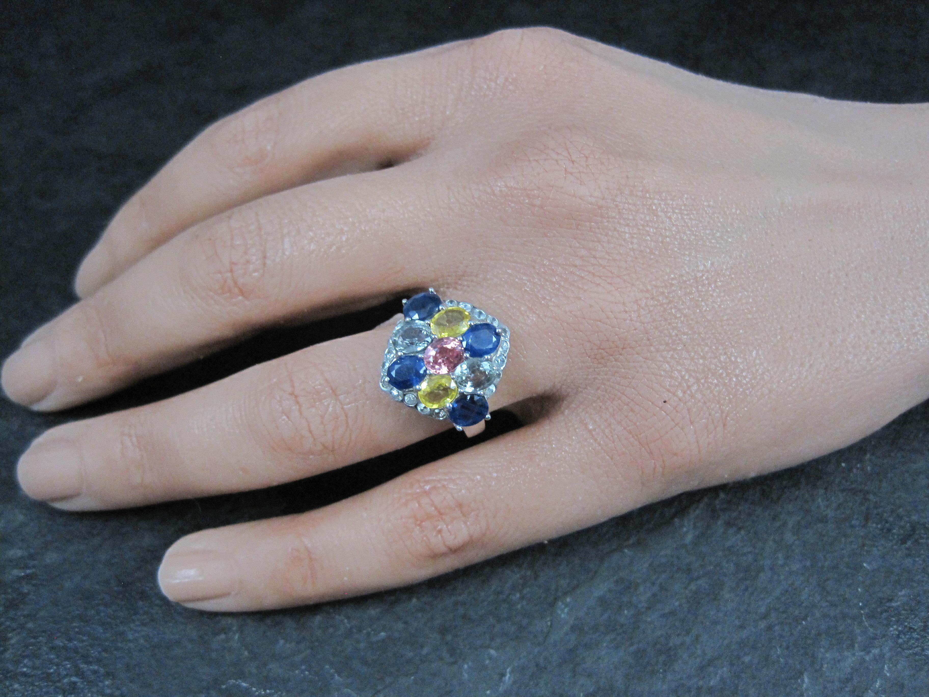 Anello con zaffiro multicolore in argento sterling misura 5 in vendita 1