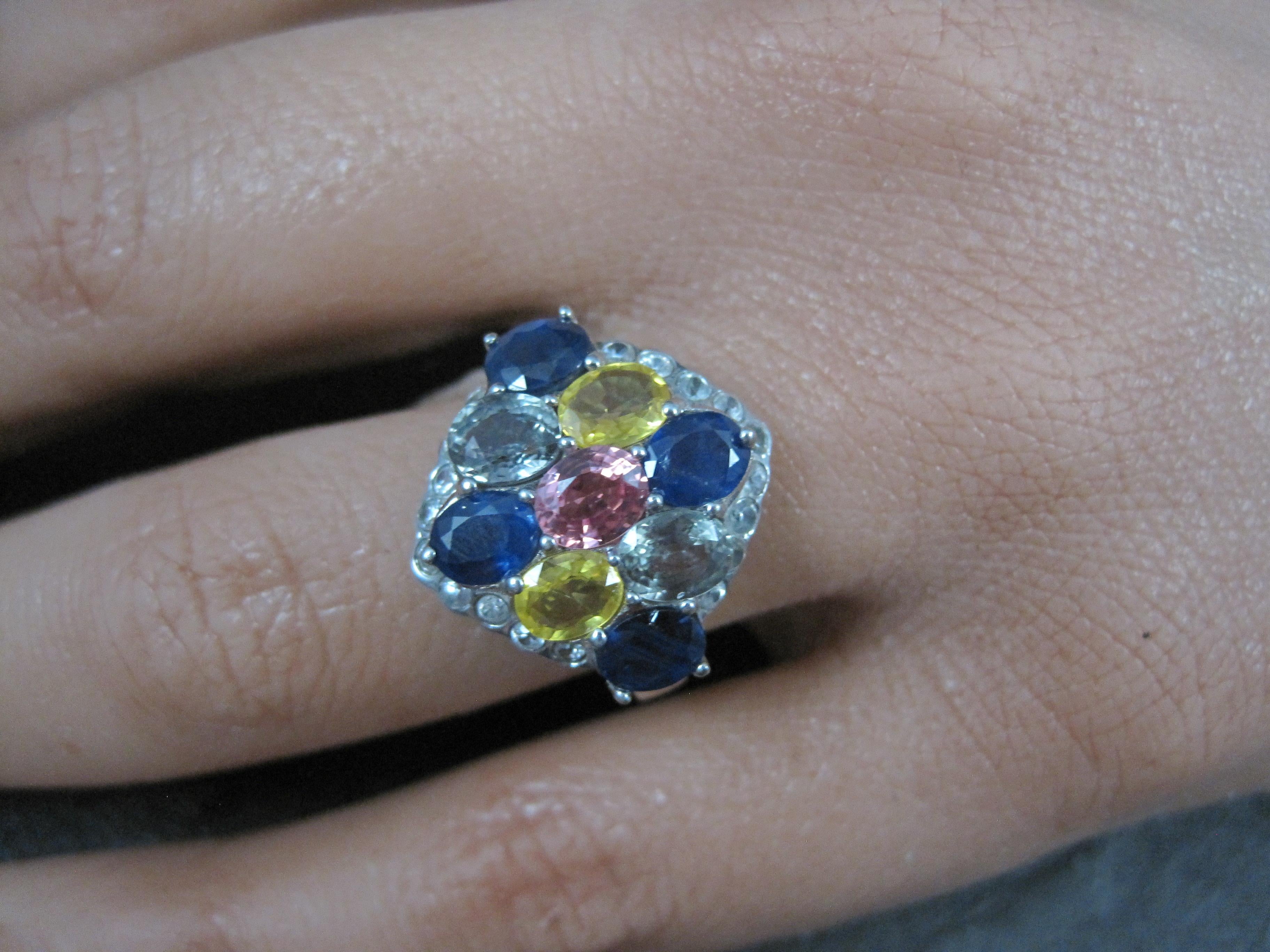 Anello con zaffiro multicolore in argento sterling misura 5 in vendita 2