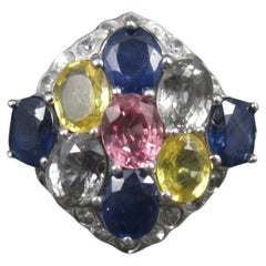Mehrfarbiger Saphir-Ring aus Sterlingsilber, Größe 5