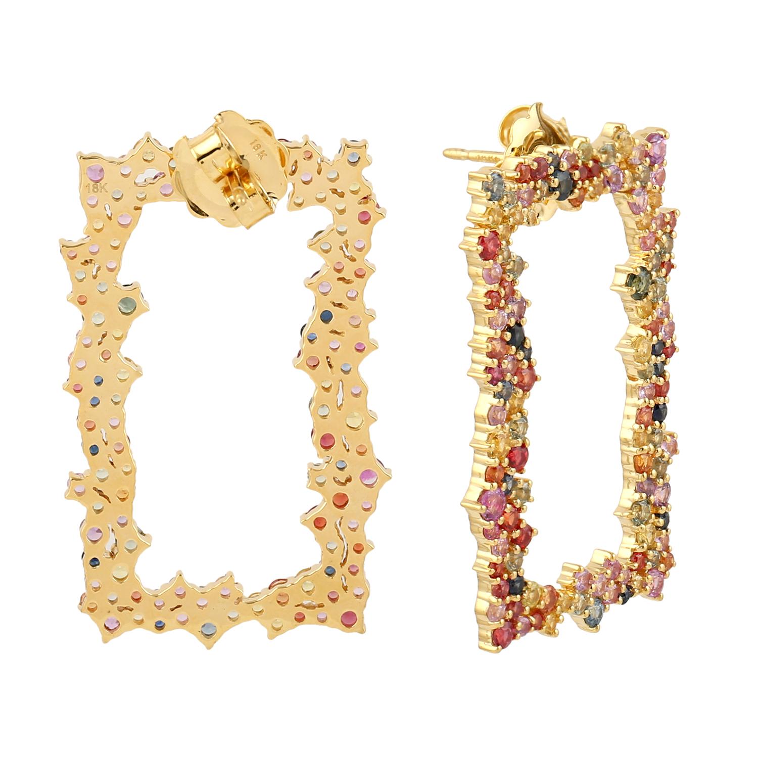 Pendientes de zafiro multicolor con forma cuadrada en oro amarillo de 18k Corte mixto en venta