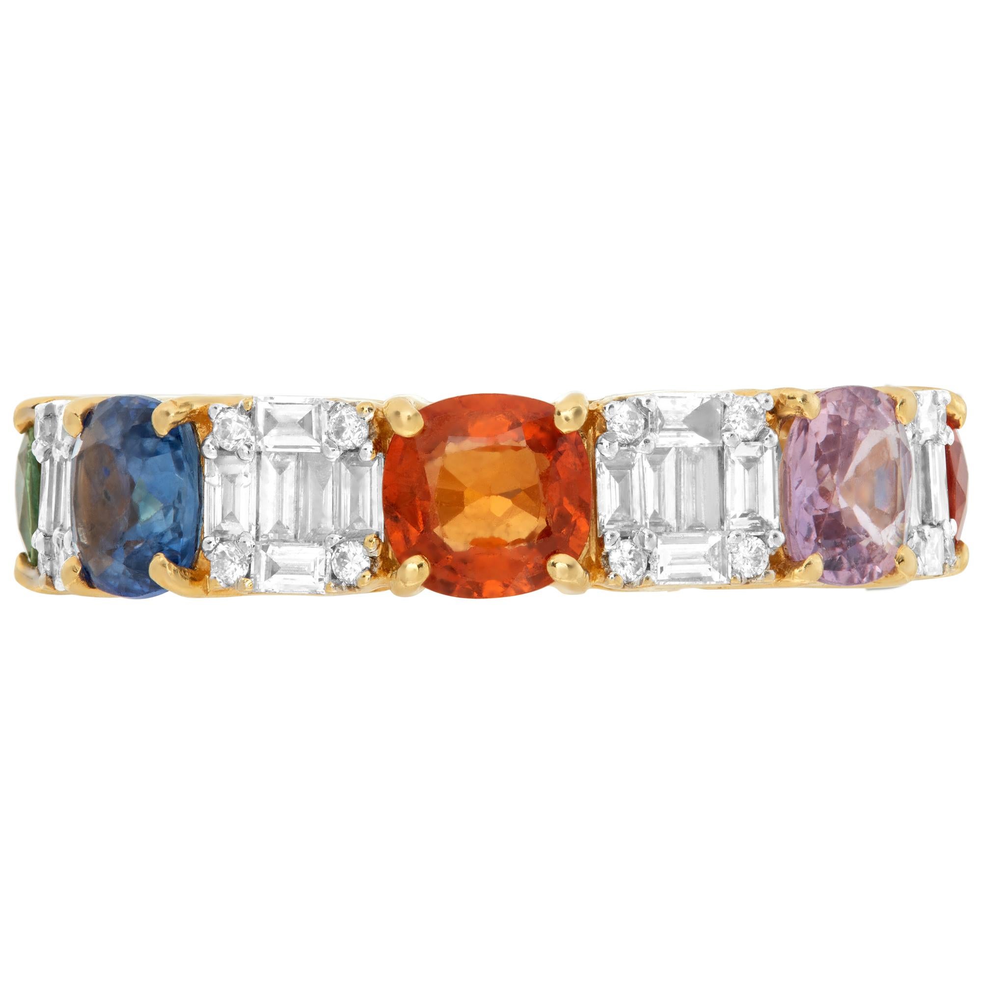 Multi-colored sapphires eternity band in yellow gold. In Excellent Condition For Sale In Surfside, FL