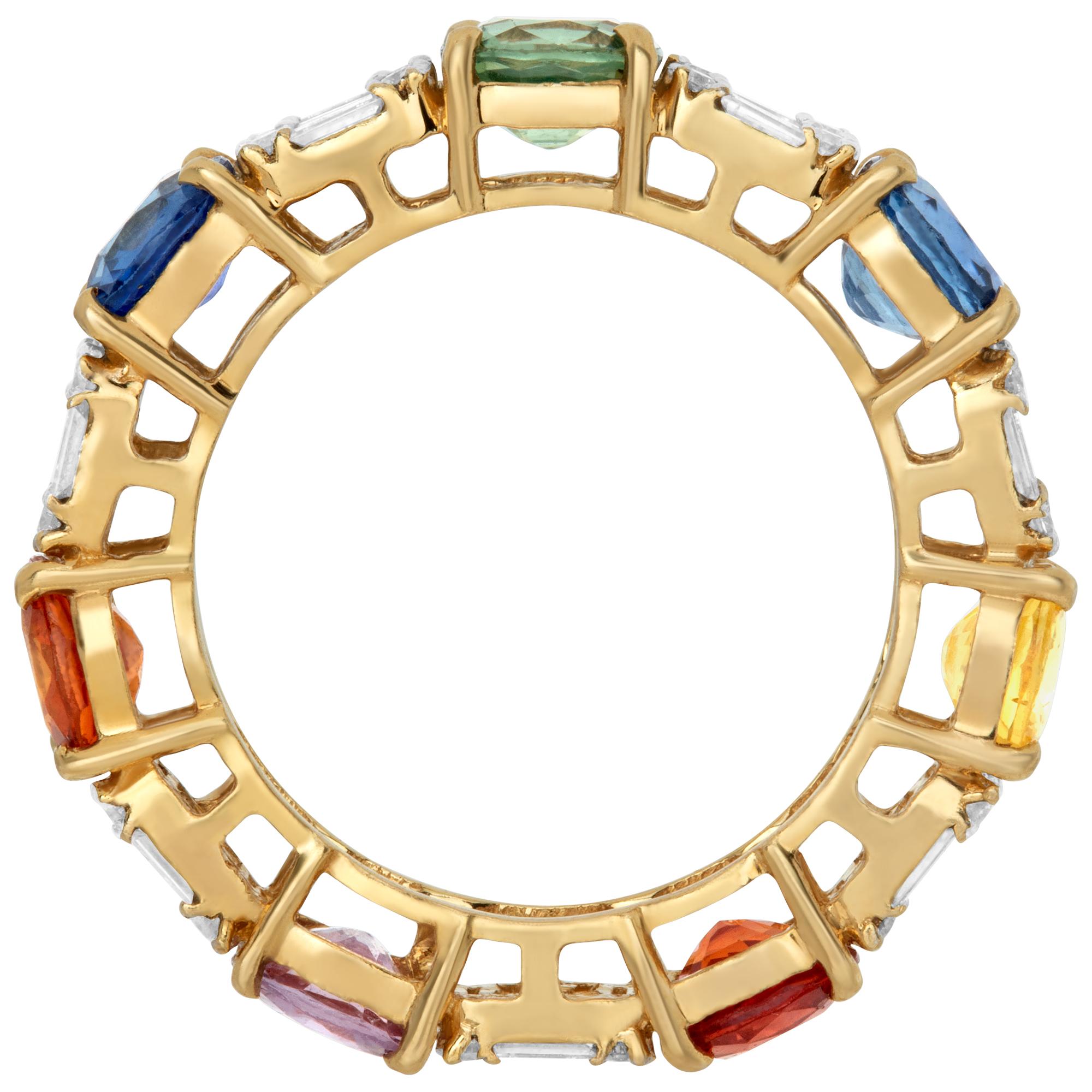 Women's Multi-colored sapphires eternity band in yellow gold. For Sale