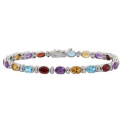 Bracelet de diamants semi-précieux multicolores en or blanc 18 carats