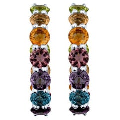 Multi Colored Semi Precious Gemstone Endless Hoop Earrings