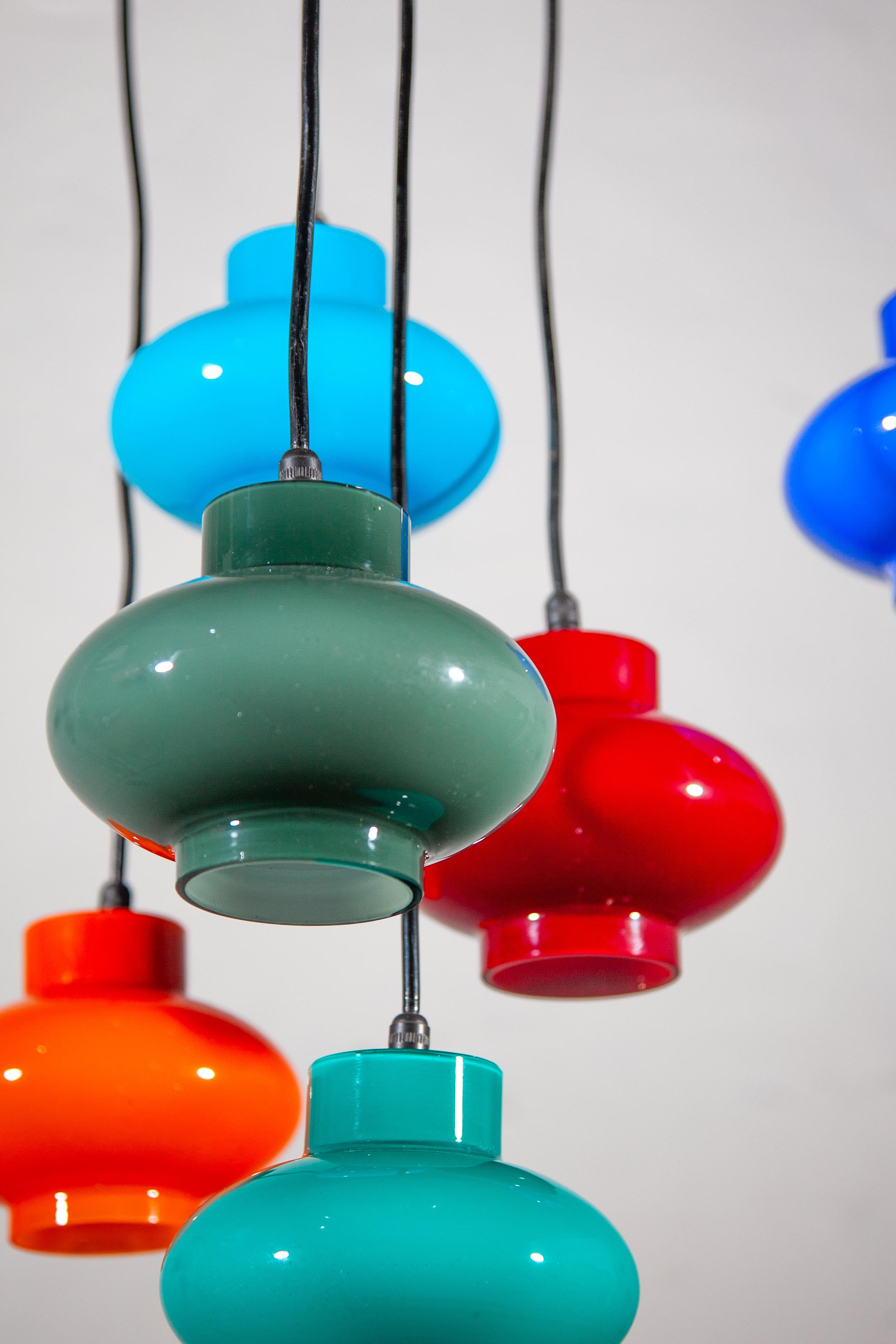 Multi-colored Six Shades Cascade pendant designed by Peill & Putzler For Sale 3