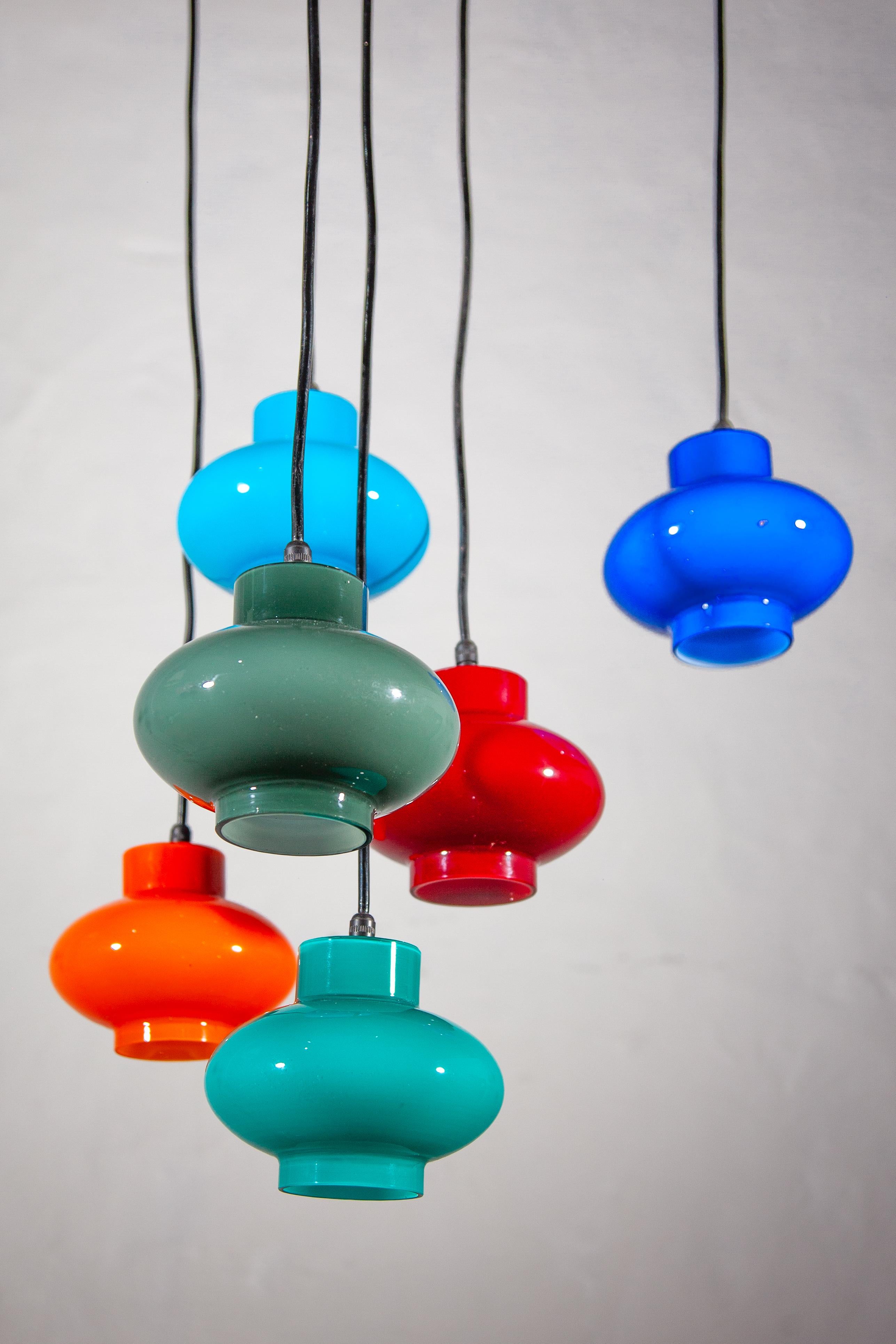 Multi-colored Six Shades Cascade pendant designed by Peill & Putzler For Sale 4
