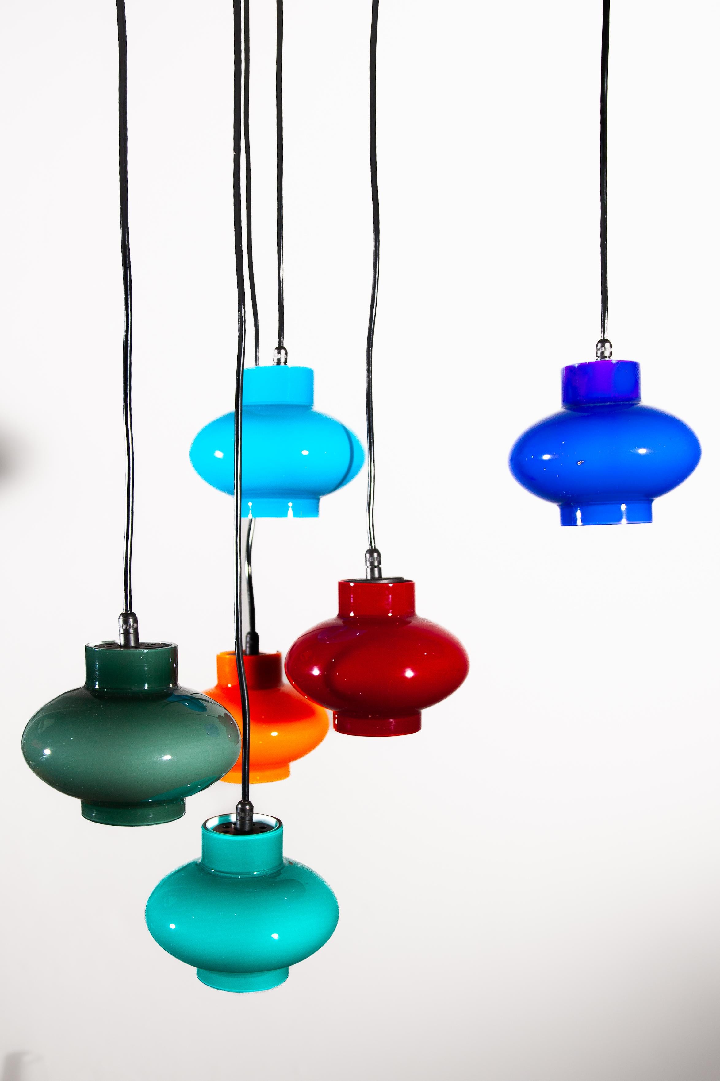 Mid-20th Century Multi-colored Six Shades Cascade pendant designed by Peill & Putzler For Sale