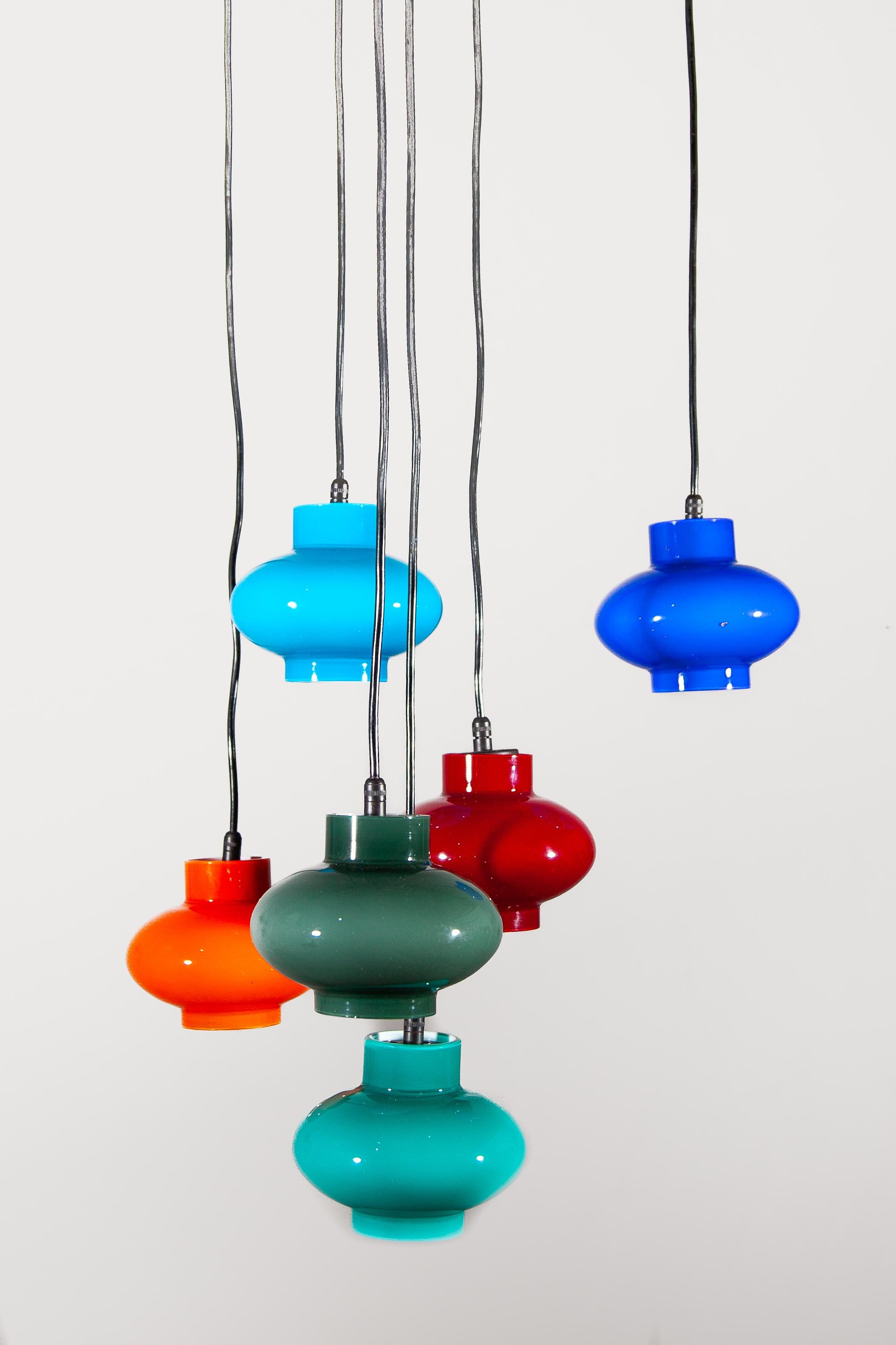 Multi-colored Six Shades Cascade pendant designed by Peill & Putzler For Sale 1
