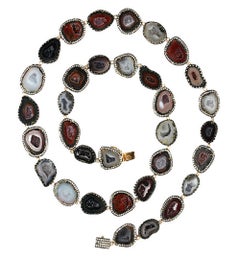 Multi Colored Sliced Geode Link Necklace with Pave Diamonds in 18k Gold & Silver