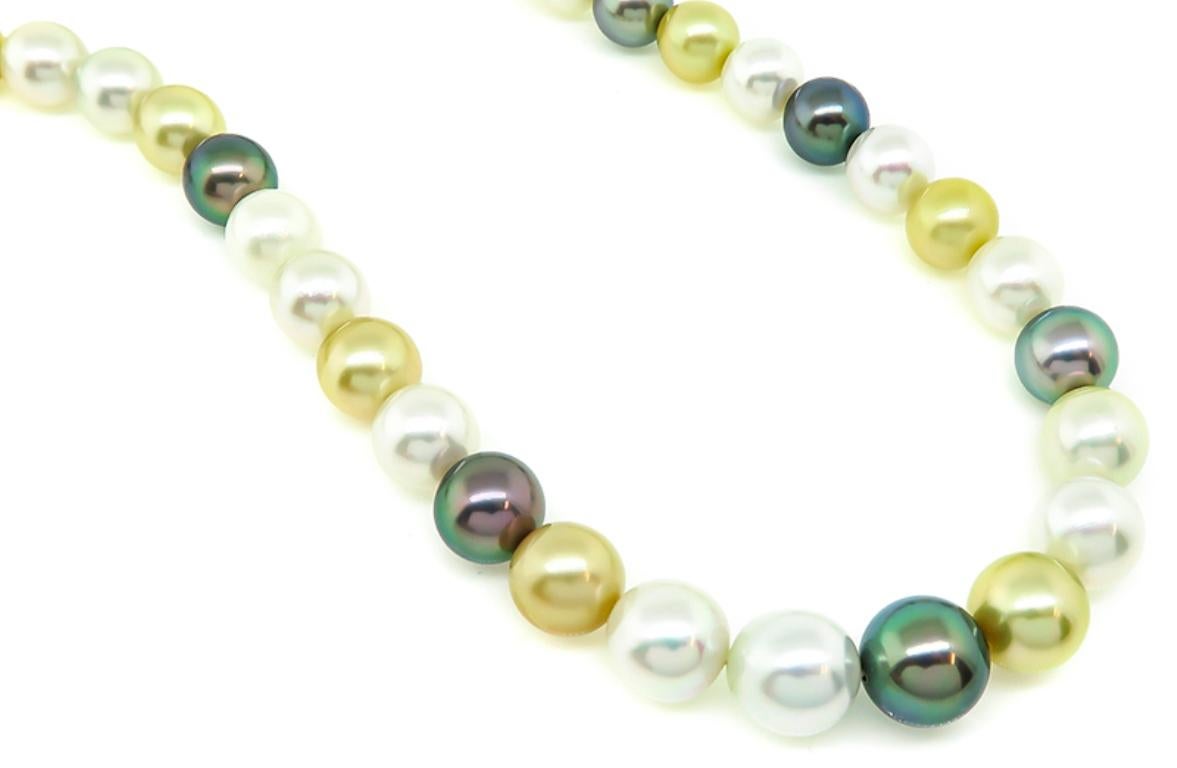 Multicolored South Sea Pearl with Silver Clasp Necklace In Good Condition In New York, NY