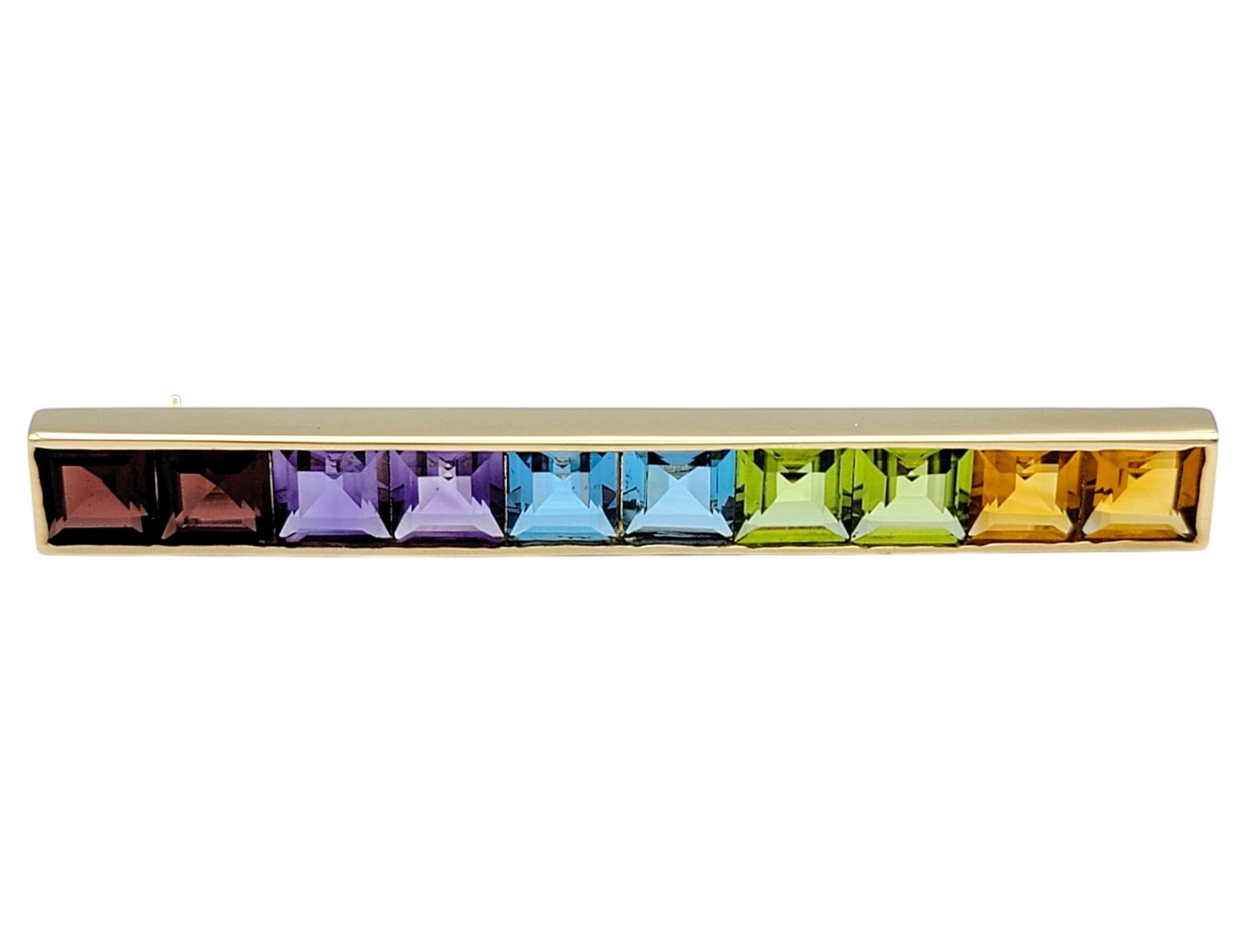 Multi-colored Square Gemstone Rainbow Bar Pin / B… - image 2