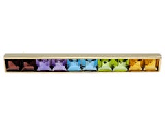 Multi-Colored Square Gemstone Rainbow Bar Pin / Brooch in 14 Karat Yellow Gold