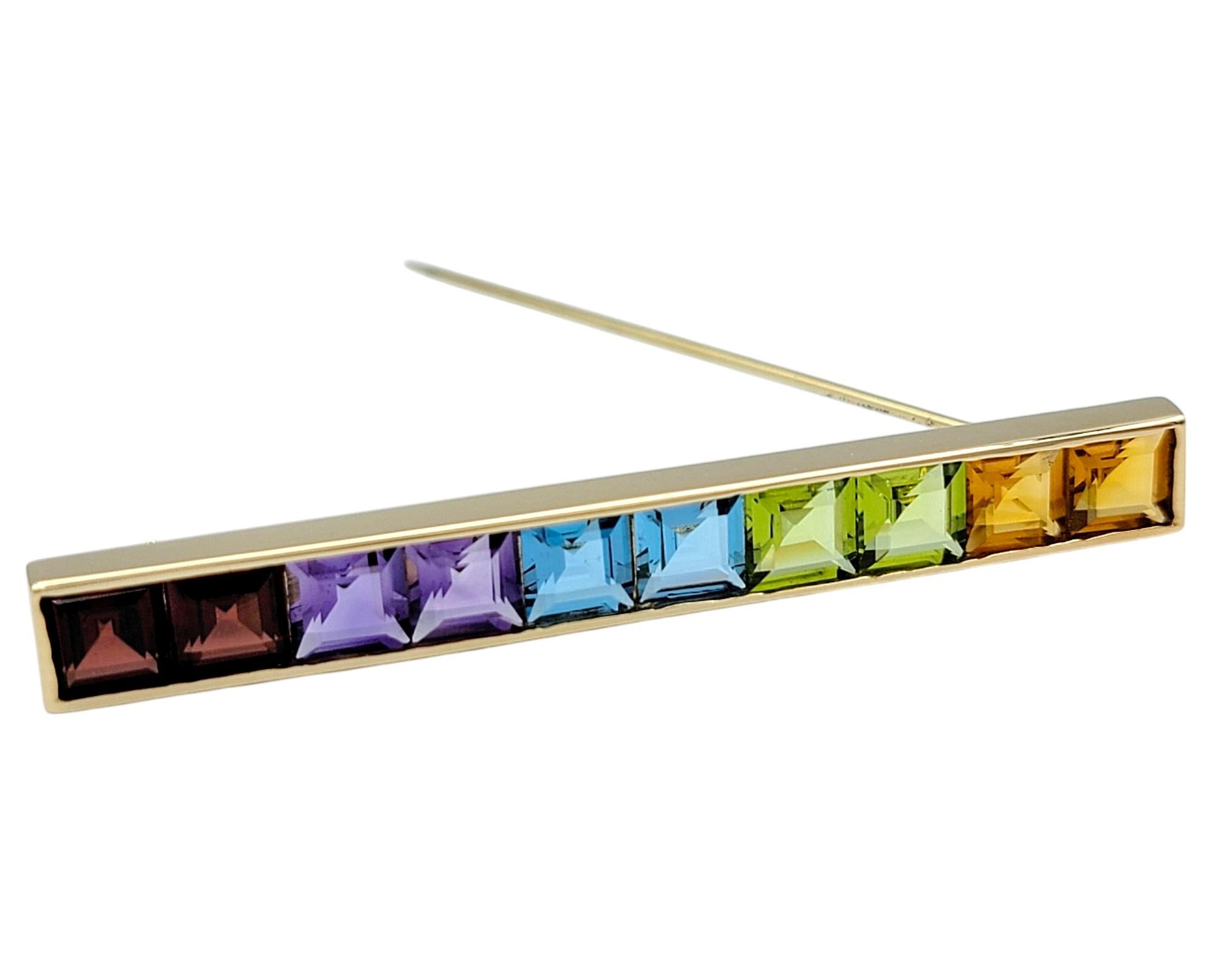 Multi-colored Square Gemstone Rainbow Bar Pin / B… - image 3