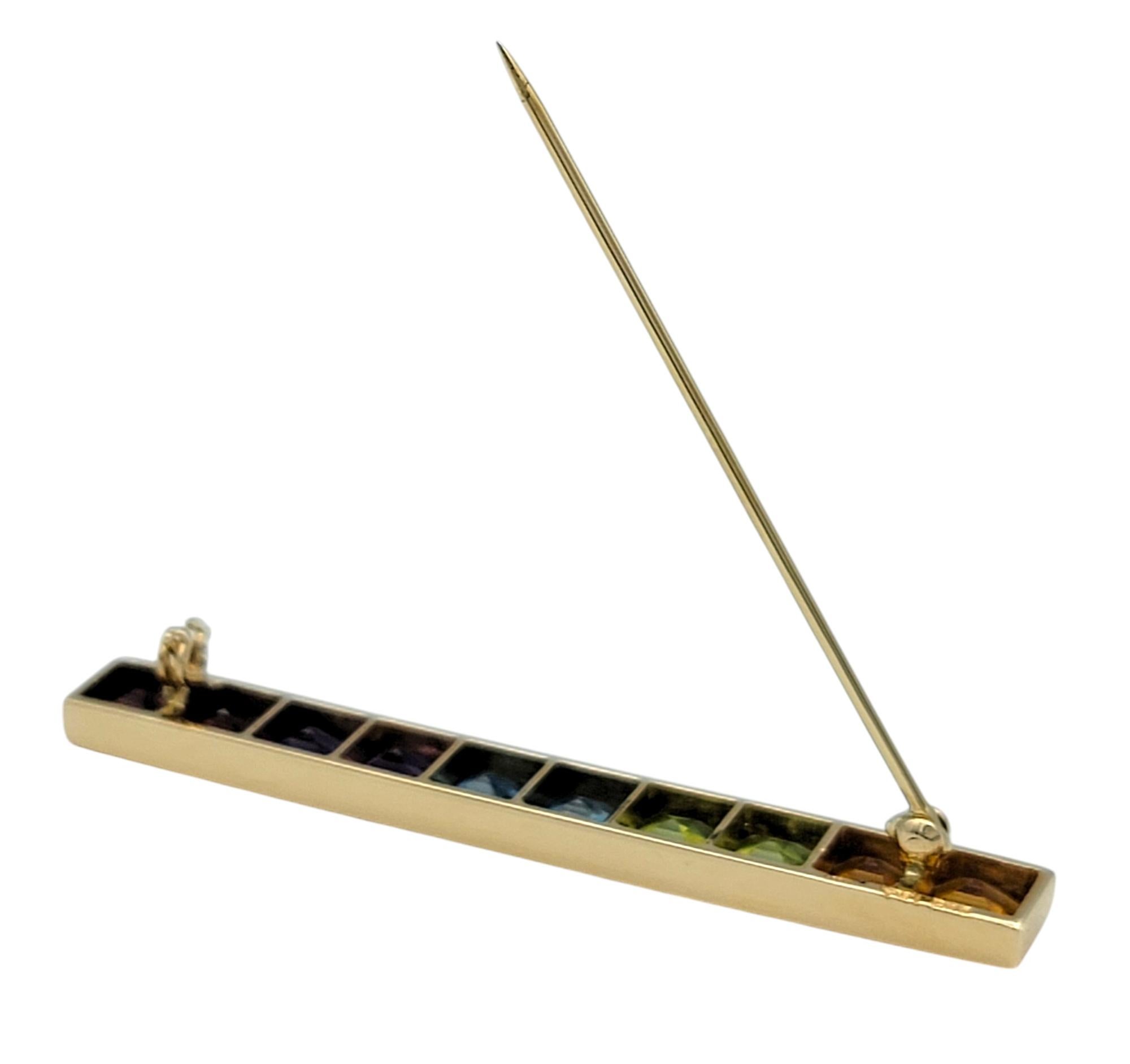 Multi-colored Square Gemstone Rainbow Bar Pin / B… - image 6