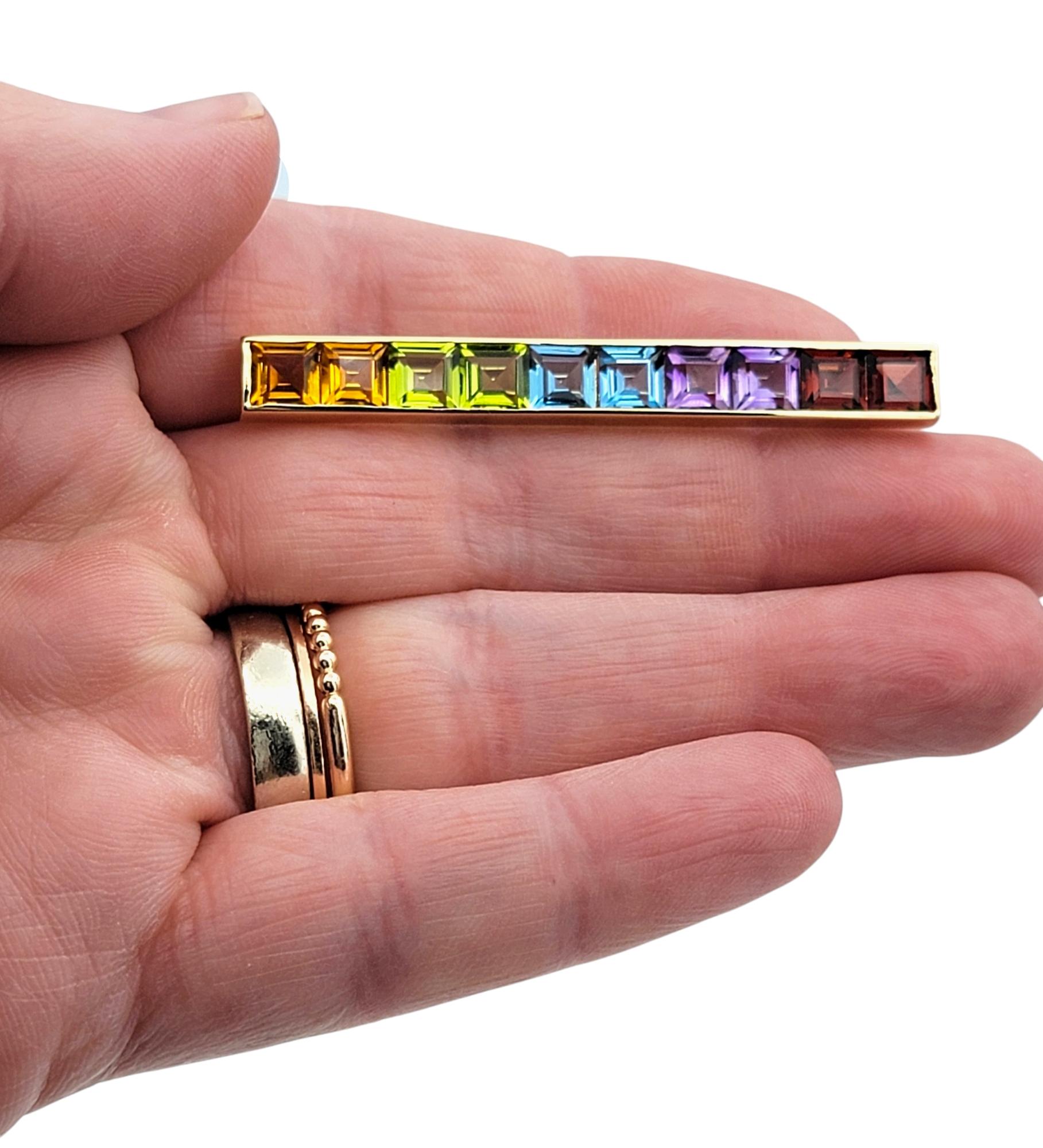 Multi-colored Square Gemstone Rainbow Bar Pin / B… - image 7
