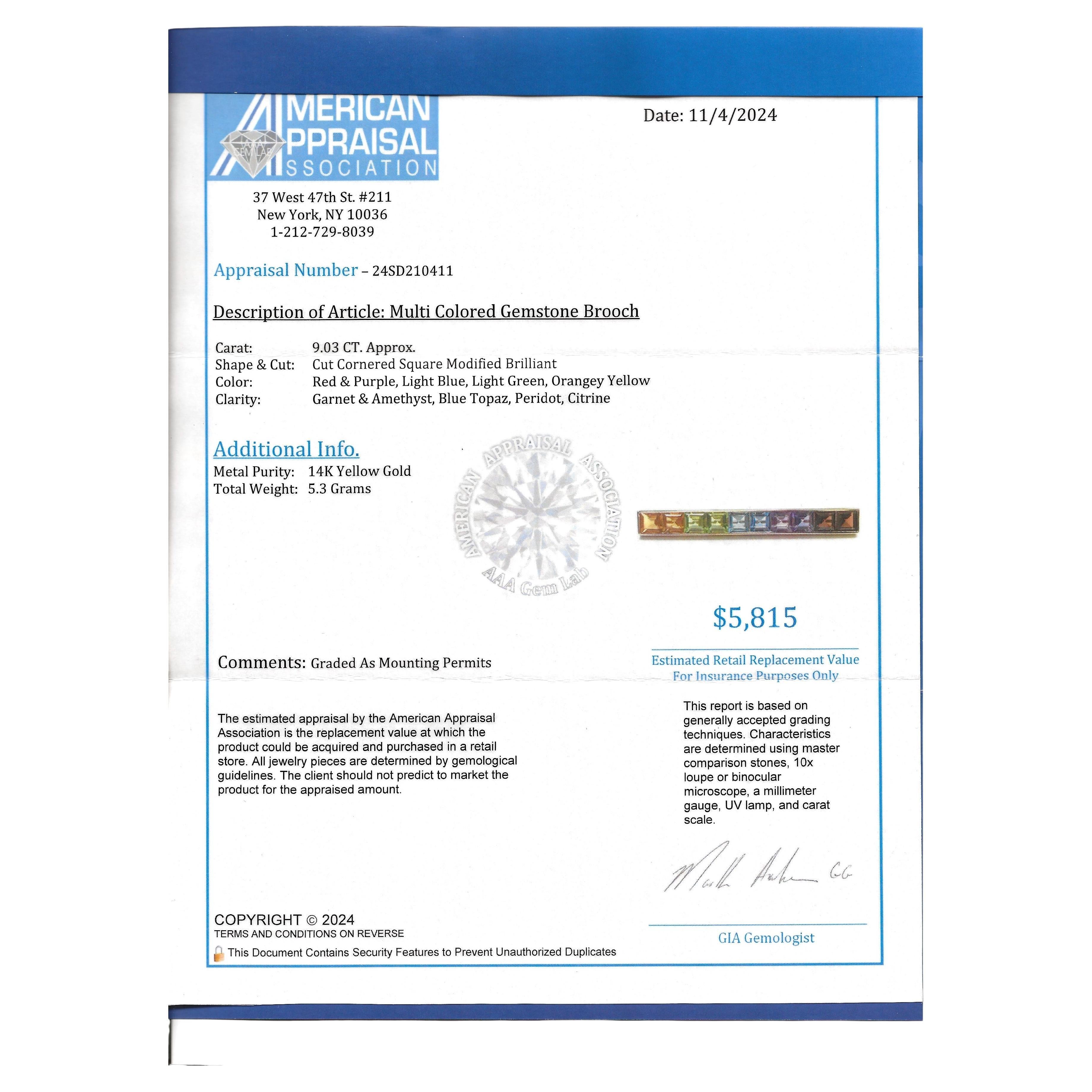 Multi-colored Square Gemstone Rainbow Bar Pin / B… - image 8