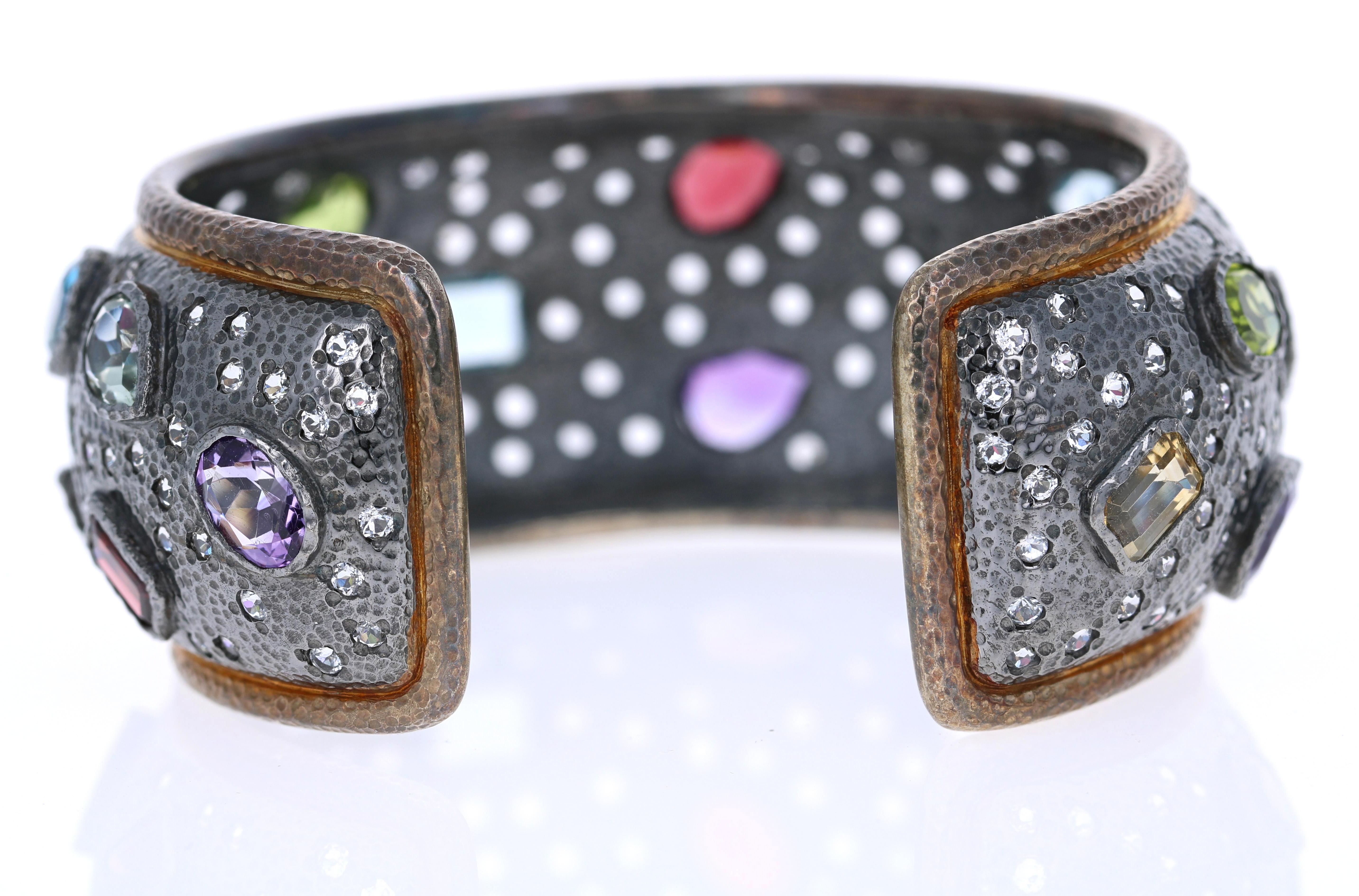 silver cuff bracelet with stones