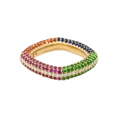 Multicolored Stone Pave Ladies Ring 18 Karat in Stock