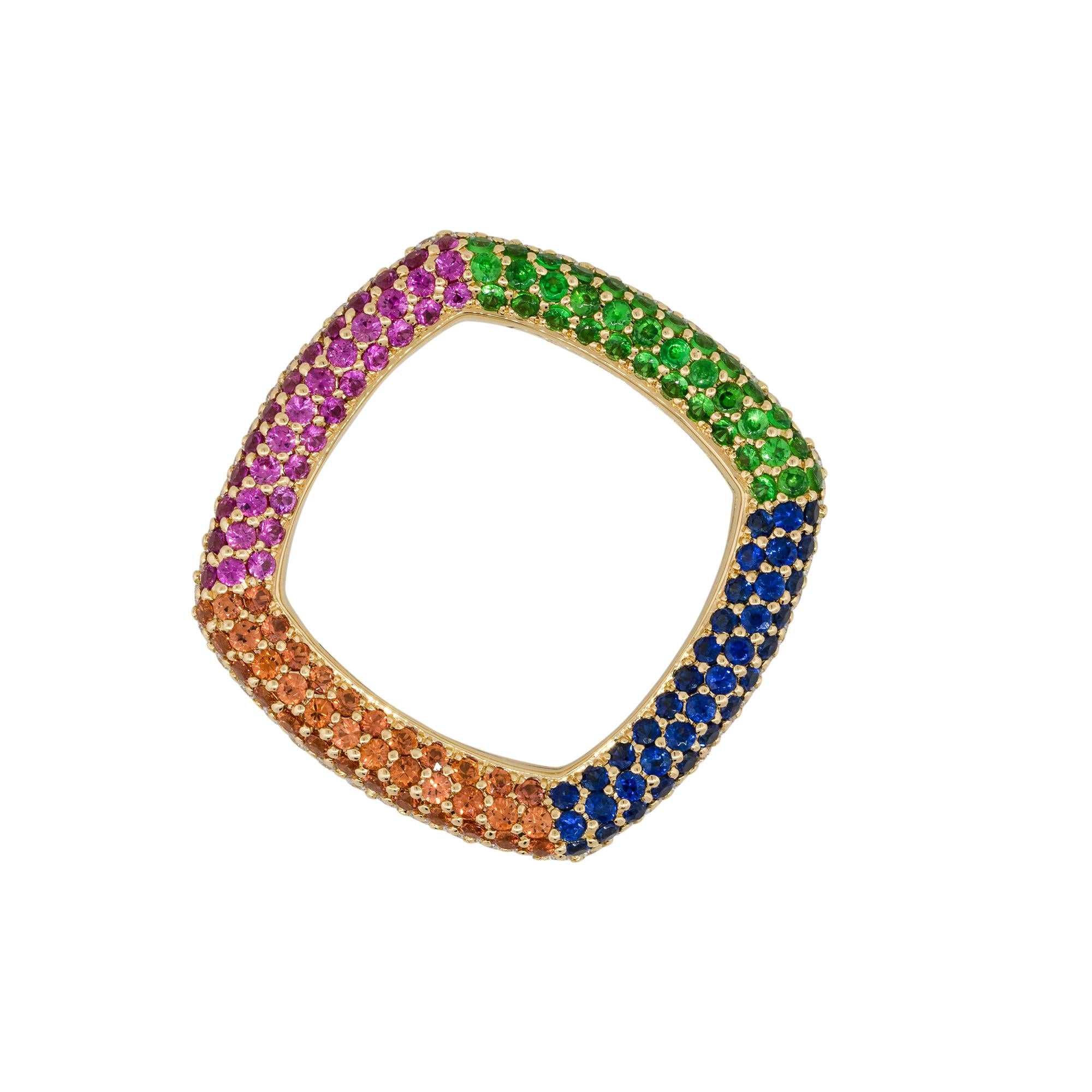 Round Cut Multicolored Stone Pave Ladies Ring 18 Karat in Stock