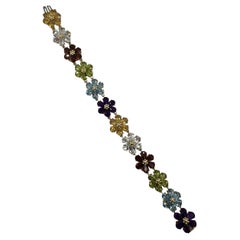 Multi Colored Stones Yellow Gold Link Bracelet