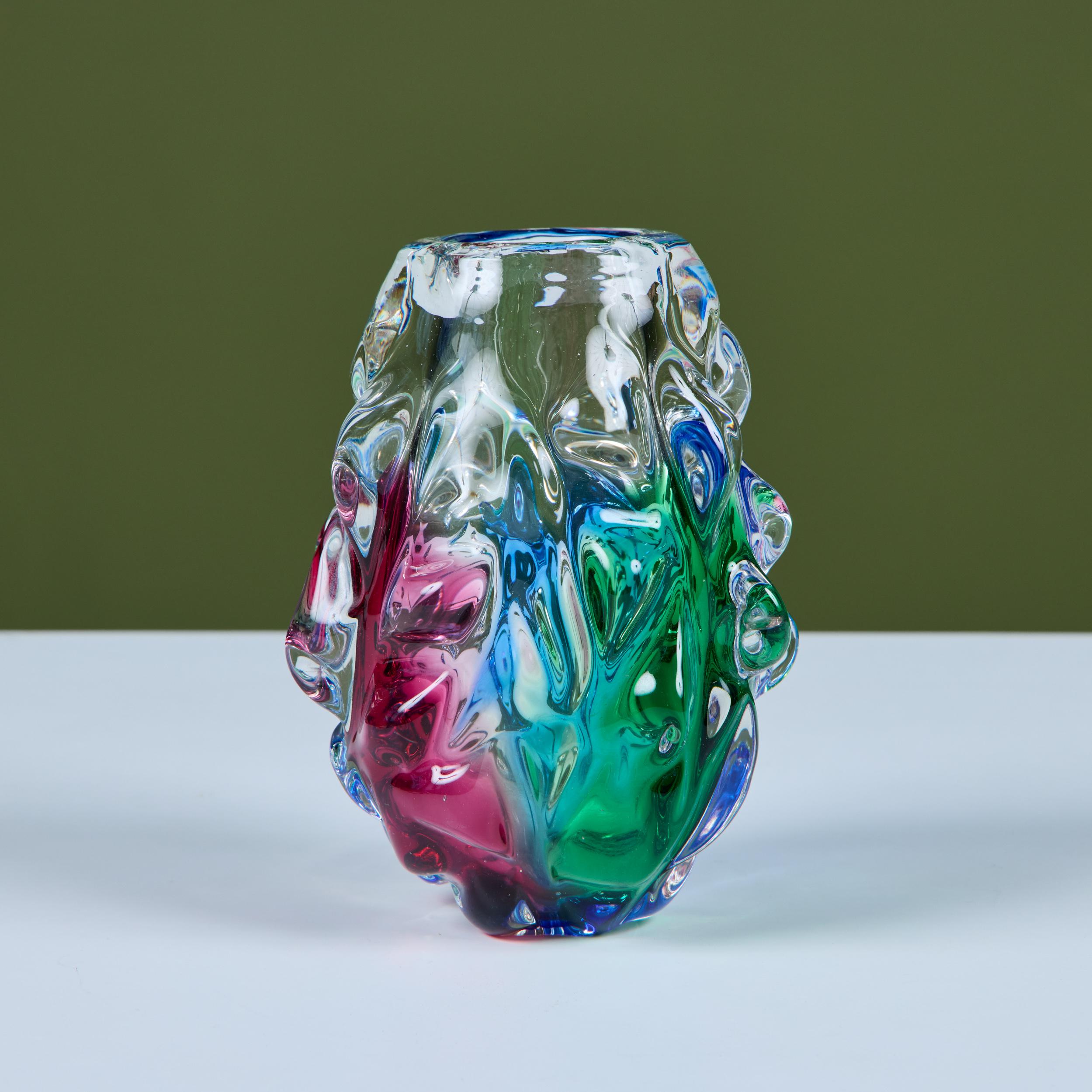 Mehrfarbige Vase aus strukturiertem Murano-Glas im Stil von Jan Beranek im Angebot 3