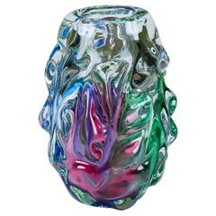 Multi-colored Textured Murano Glass Vase in the Style of Jan Beranek