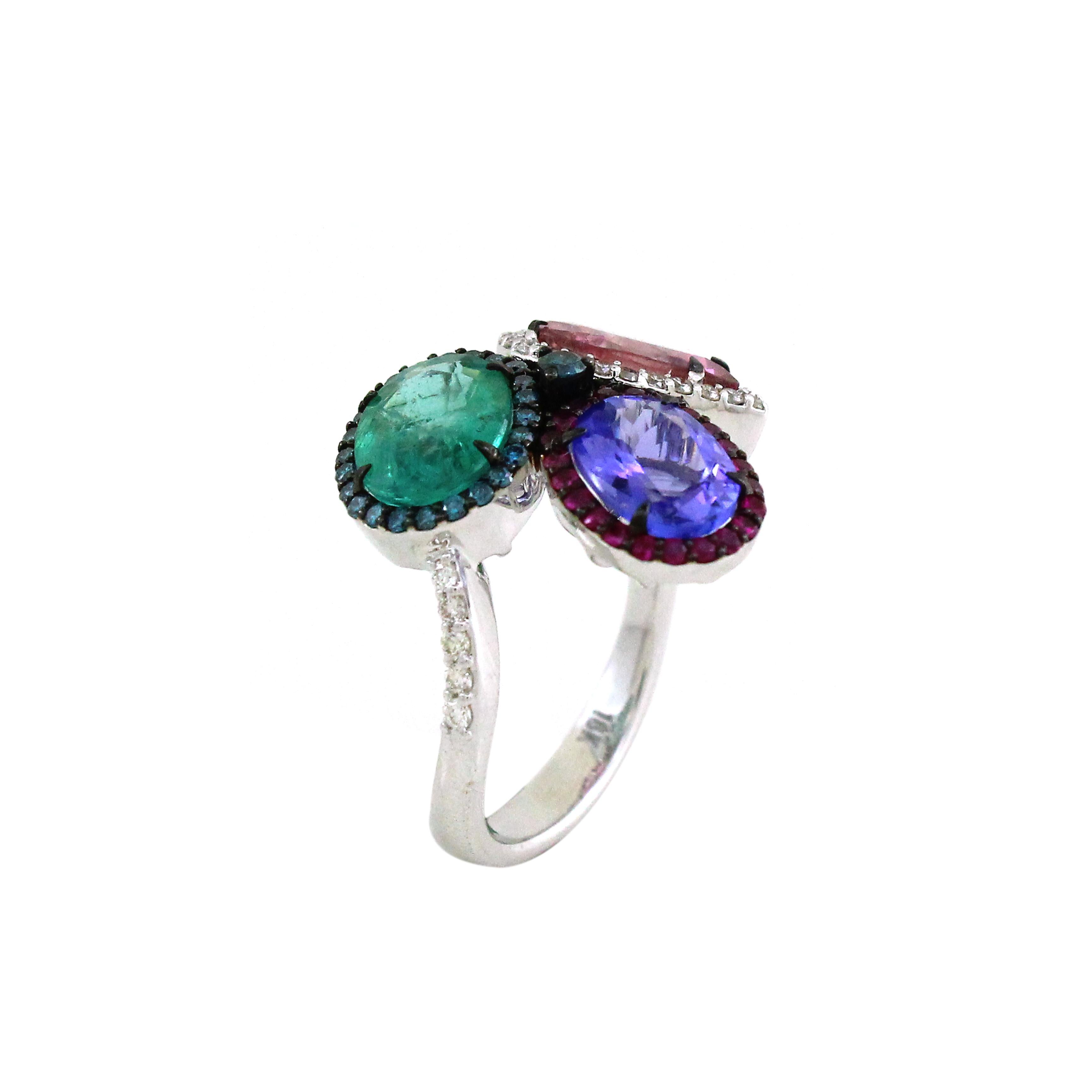 Modern Multi colored Three stone ring  For Sale