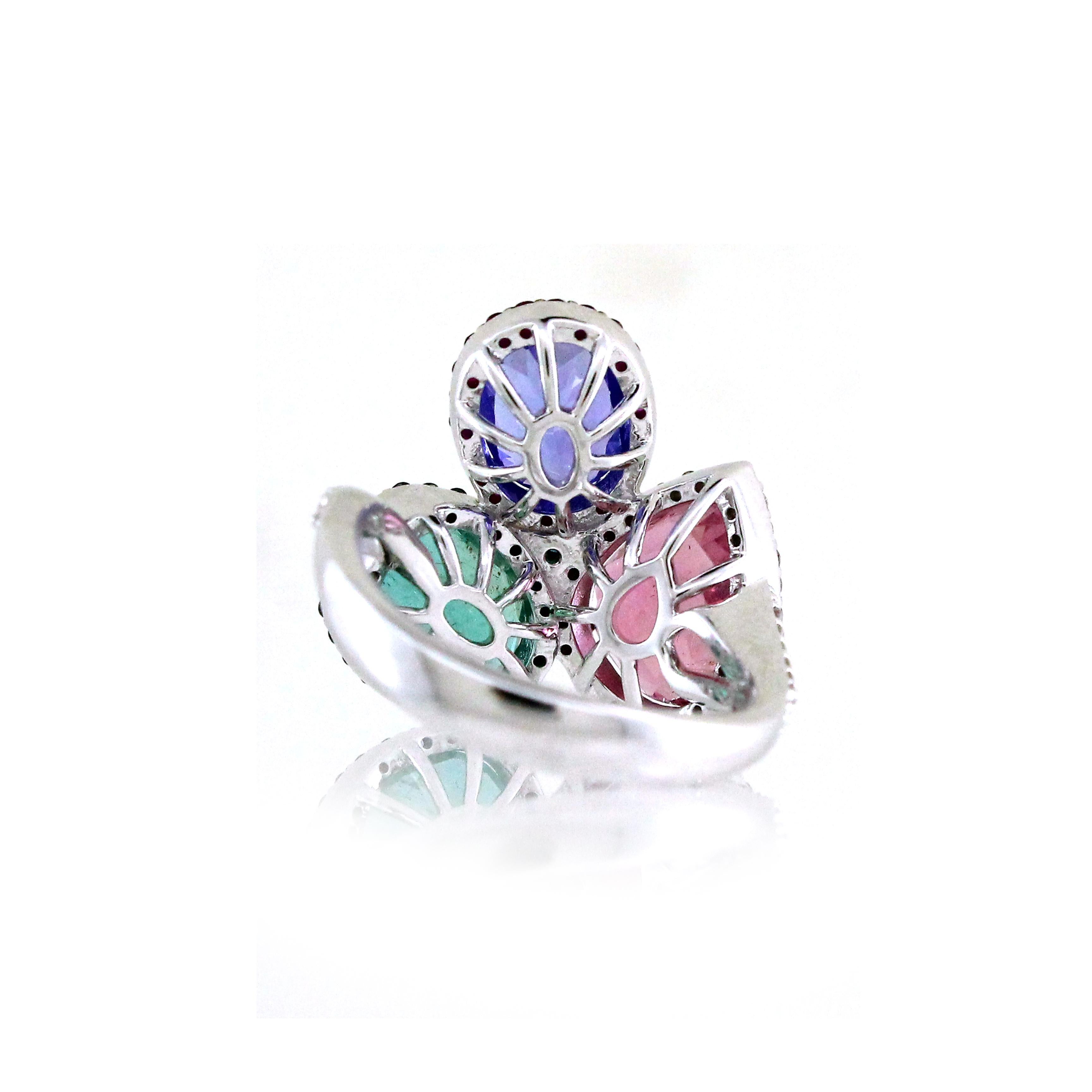 Oval Cut Multi colored Three stone ring  For Sale