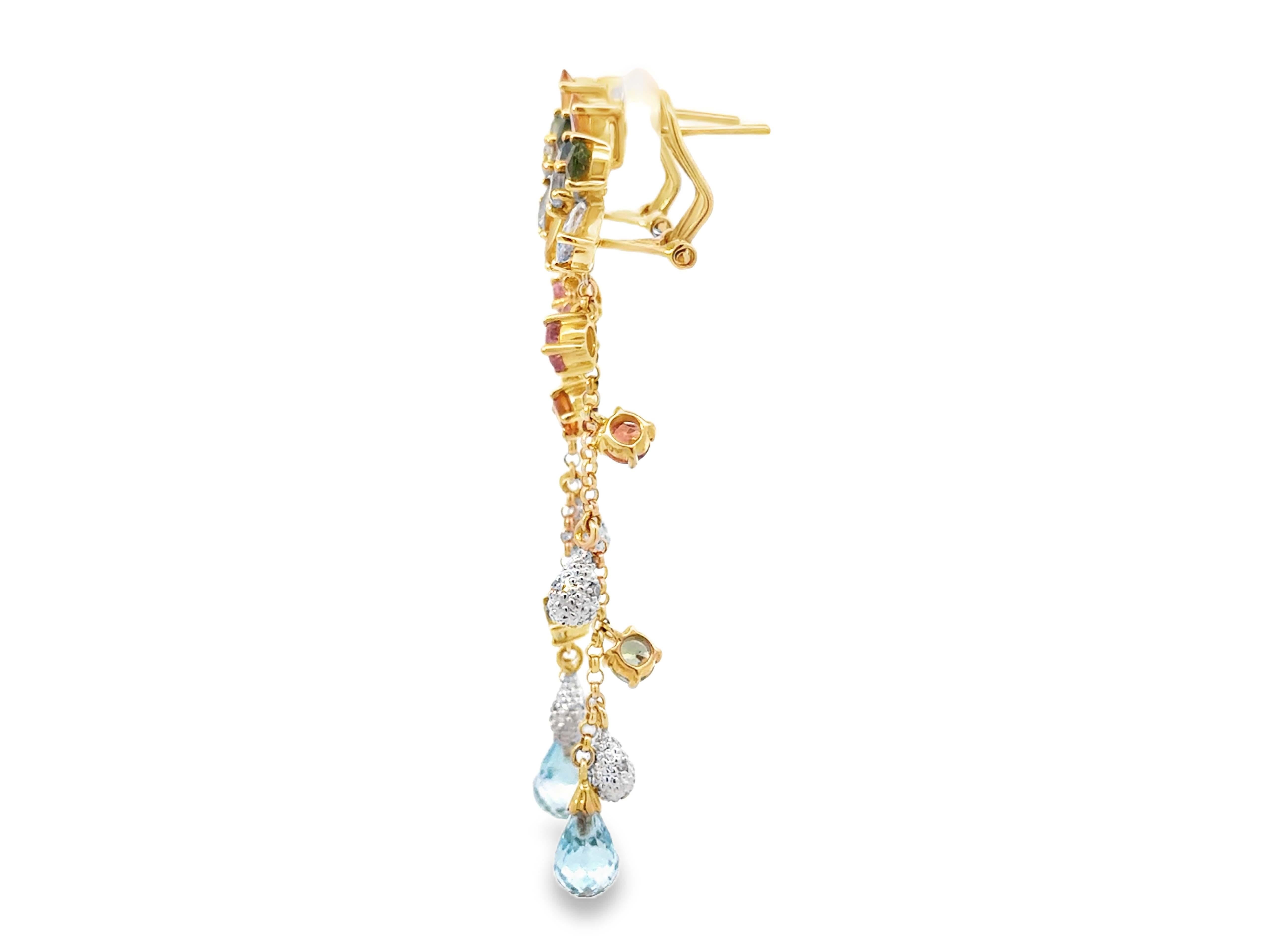 De las mujeres Pendientes Colgantes Flor Topacio Multicolor y Amatista Oro Amarillo 14K en venta