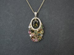 Multi Colored Tourmaline and White Topaz Pendant Necklace 925 Gold Vermeil
