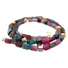 Multi-Colored Tourmaline Beaded Necklace with Gold Accents, 850 Carats Total