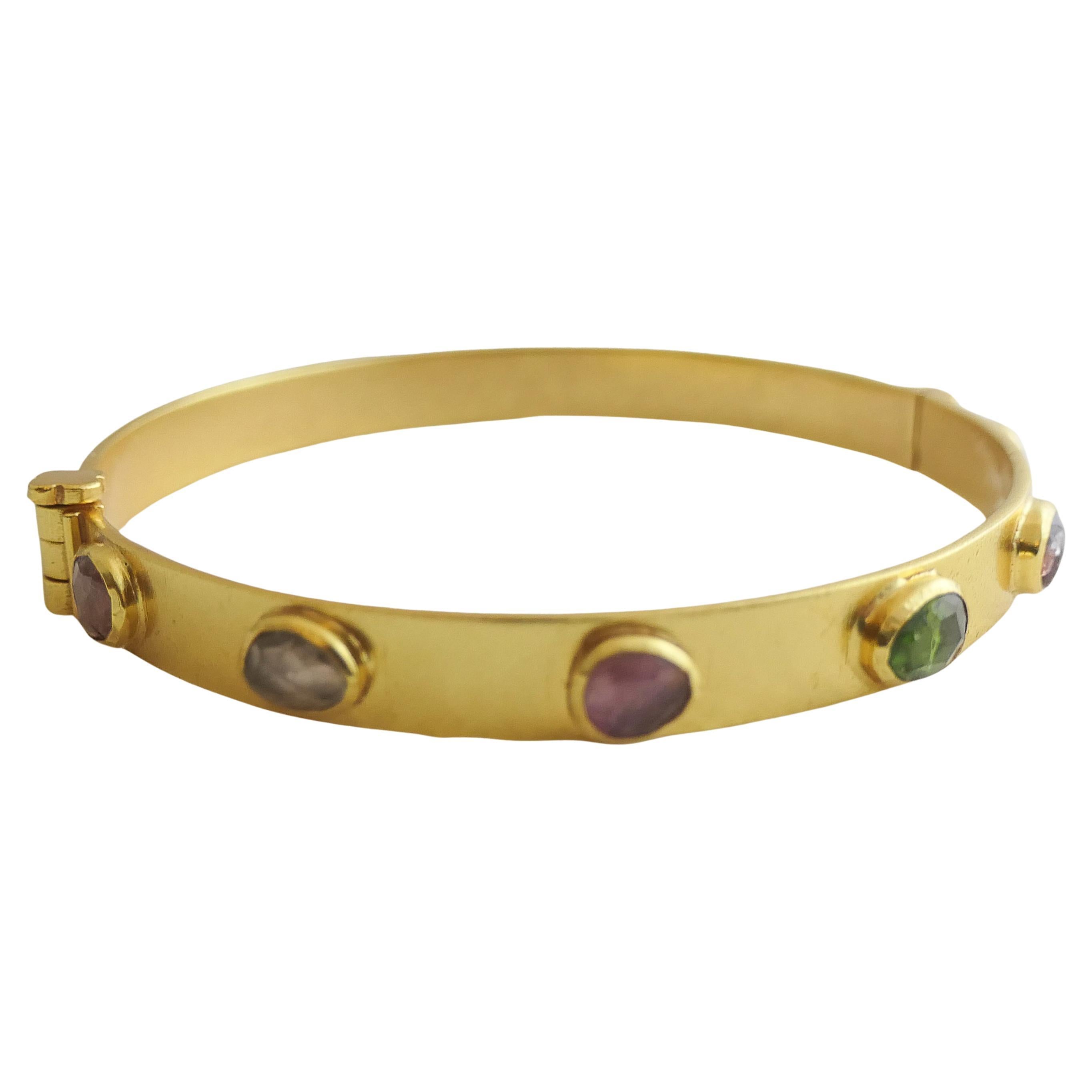 Bracciale in argento placcato oro con tormalina multicolore