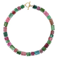 Multi-Colored Tourmaline Necklace with 18K YG Toggle Clasp by Paula Crevoshay