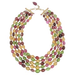 Multi-Colored Tourmaline, Peridot, Citrine, & 18K YG 5-Strand Necklace by Syna